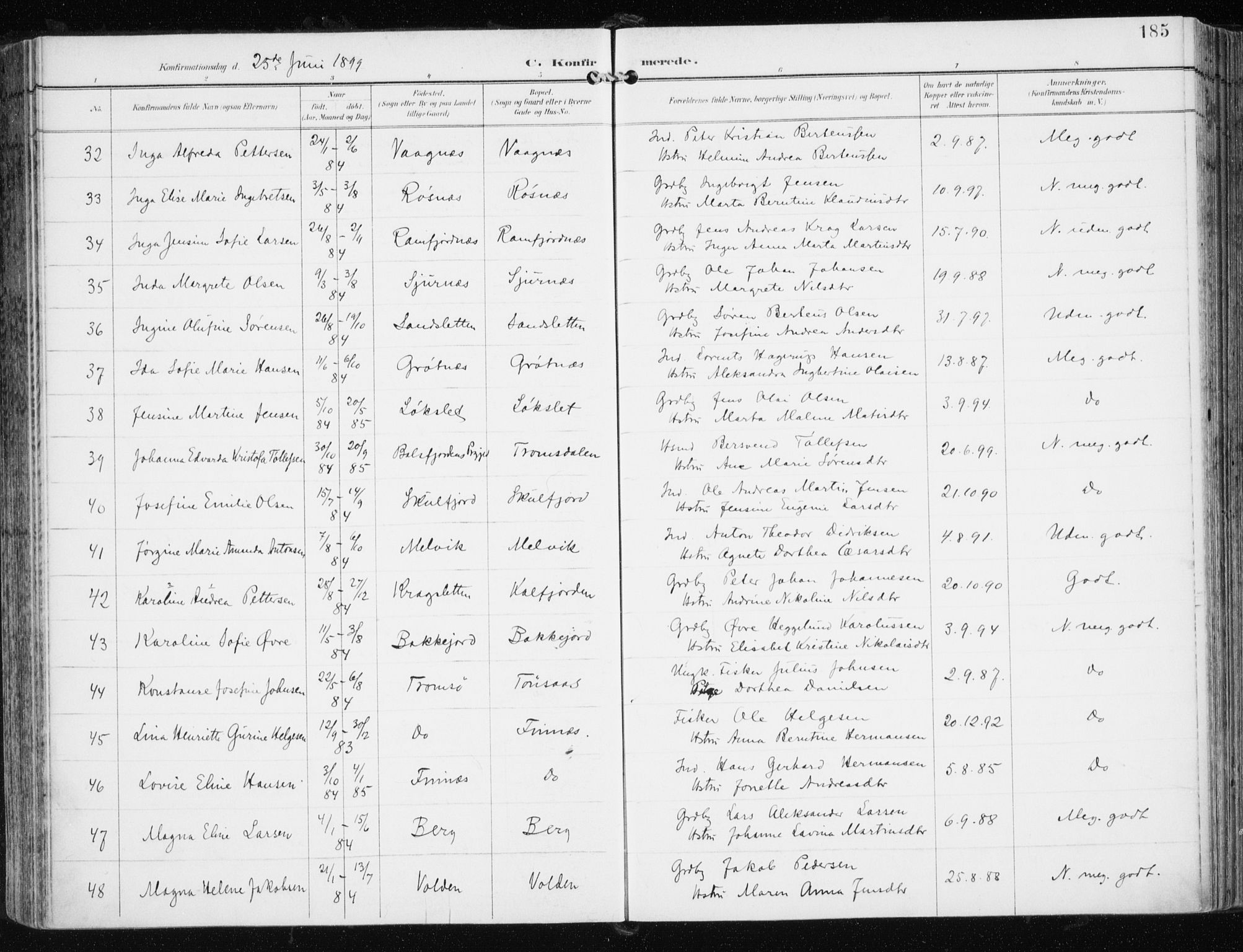 Tromsøysund sokneprestkontor, AV/SATØ-S-1304/G/Ga/L0006kirke: Parish register (official) no. 6, 1897-1906, p. 185