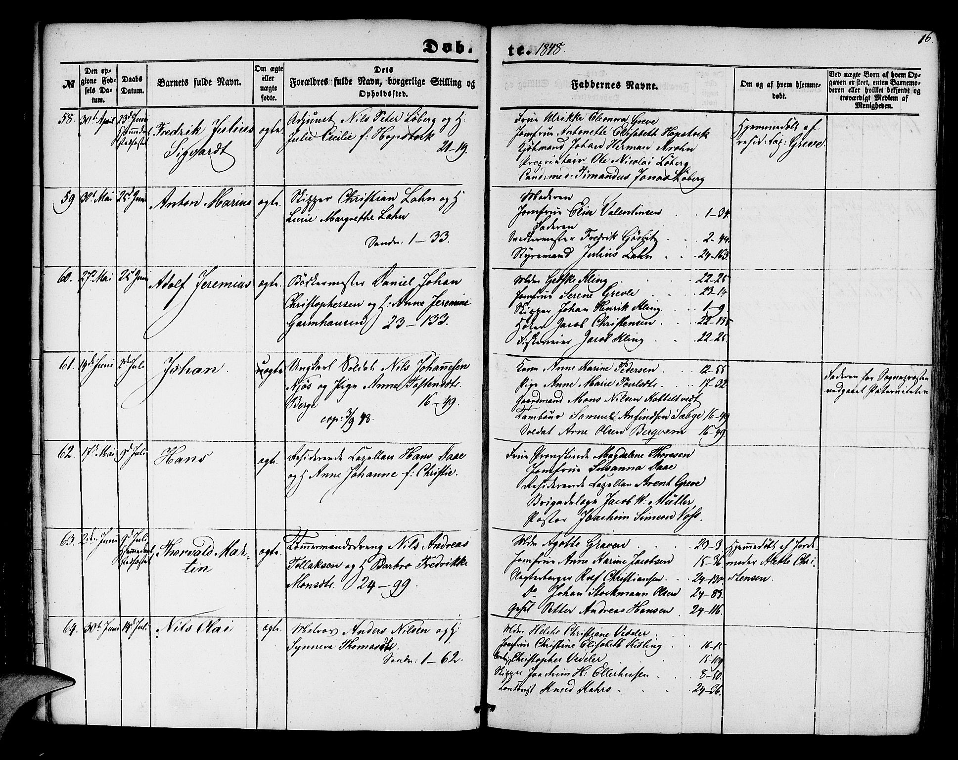 Korskirken sokneprestembete, AV/SAB-A-76101/H/Hab: Parish register (copy) no. B 2, 1847-1853, p. 16