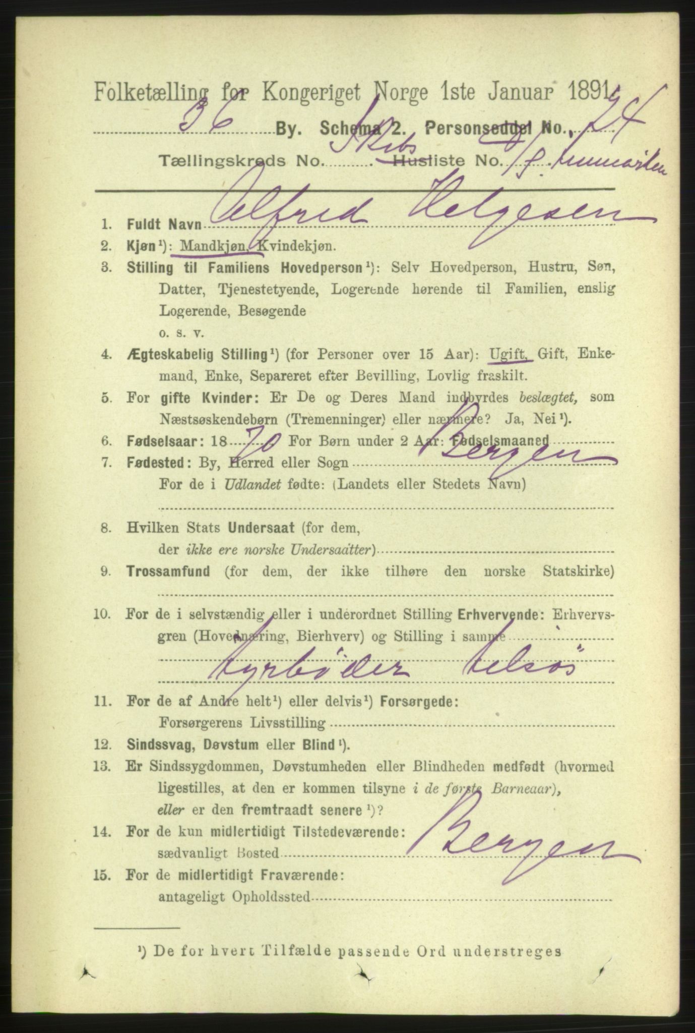 RA, 1891 census for 1001 Kristiansand, 1891, p. 16146