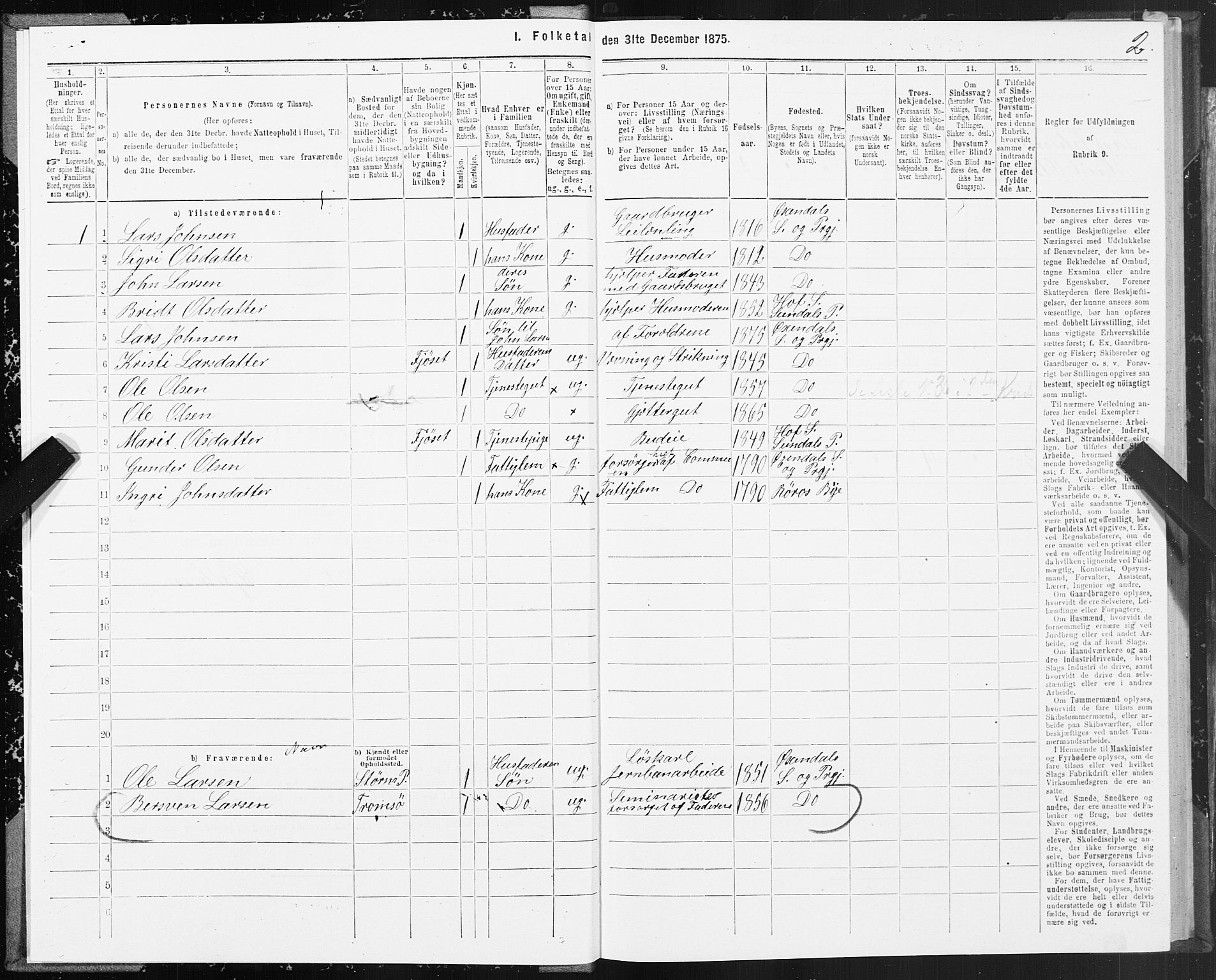 SAT, 1875 census for 1561P Øksendal, 1875, p. 1002