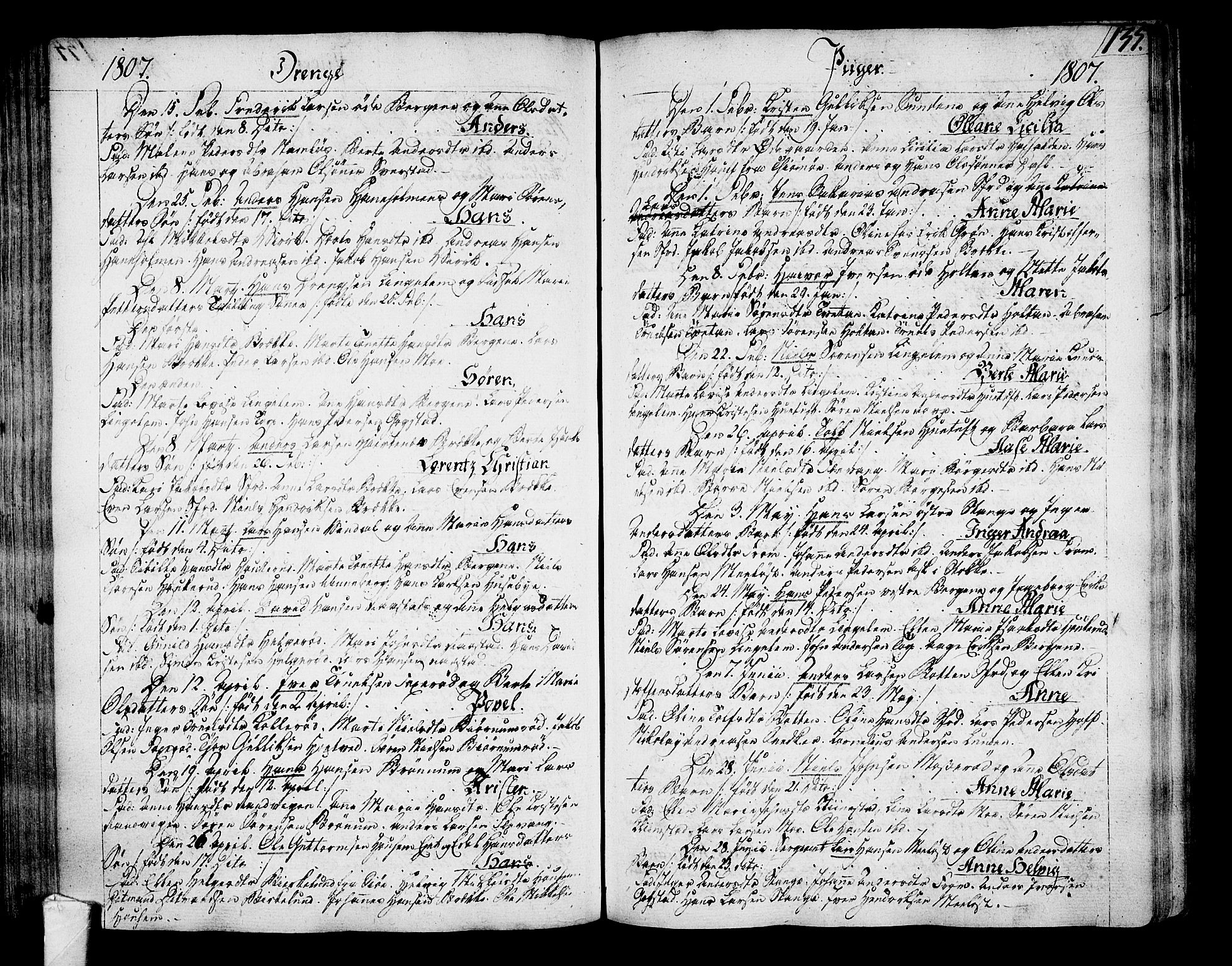 Sandar kirkebøker, SAKO/A-243/F/Fa/L0003: Parish register (official) no. 3, 1789-1814, p. 135