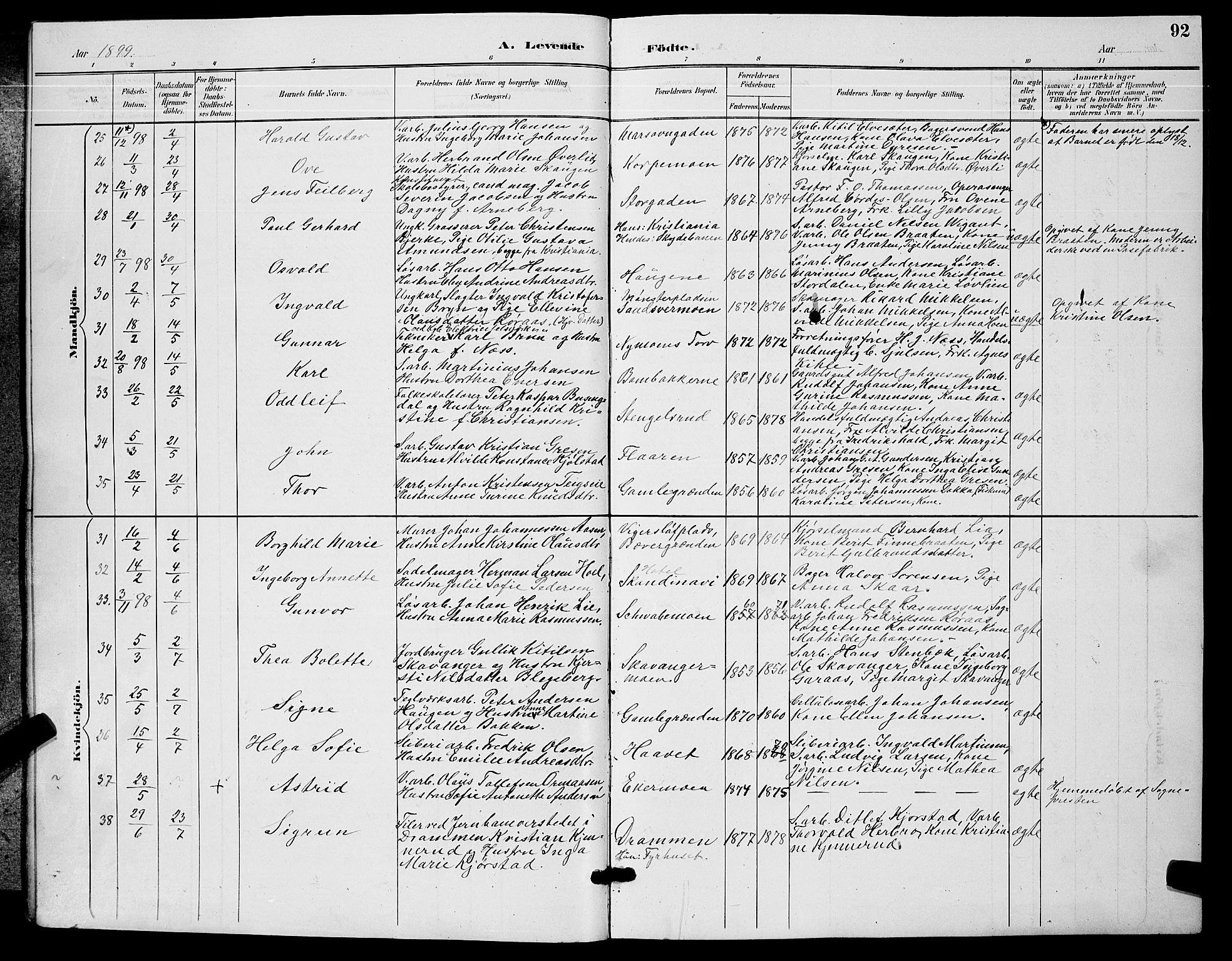 Kongsberg kirkebøker, AV/SAKO-A-22/G/Ga/L0006: Parish register (copy) no. 6, 1890-1901, p. 92