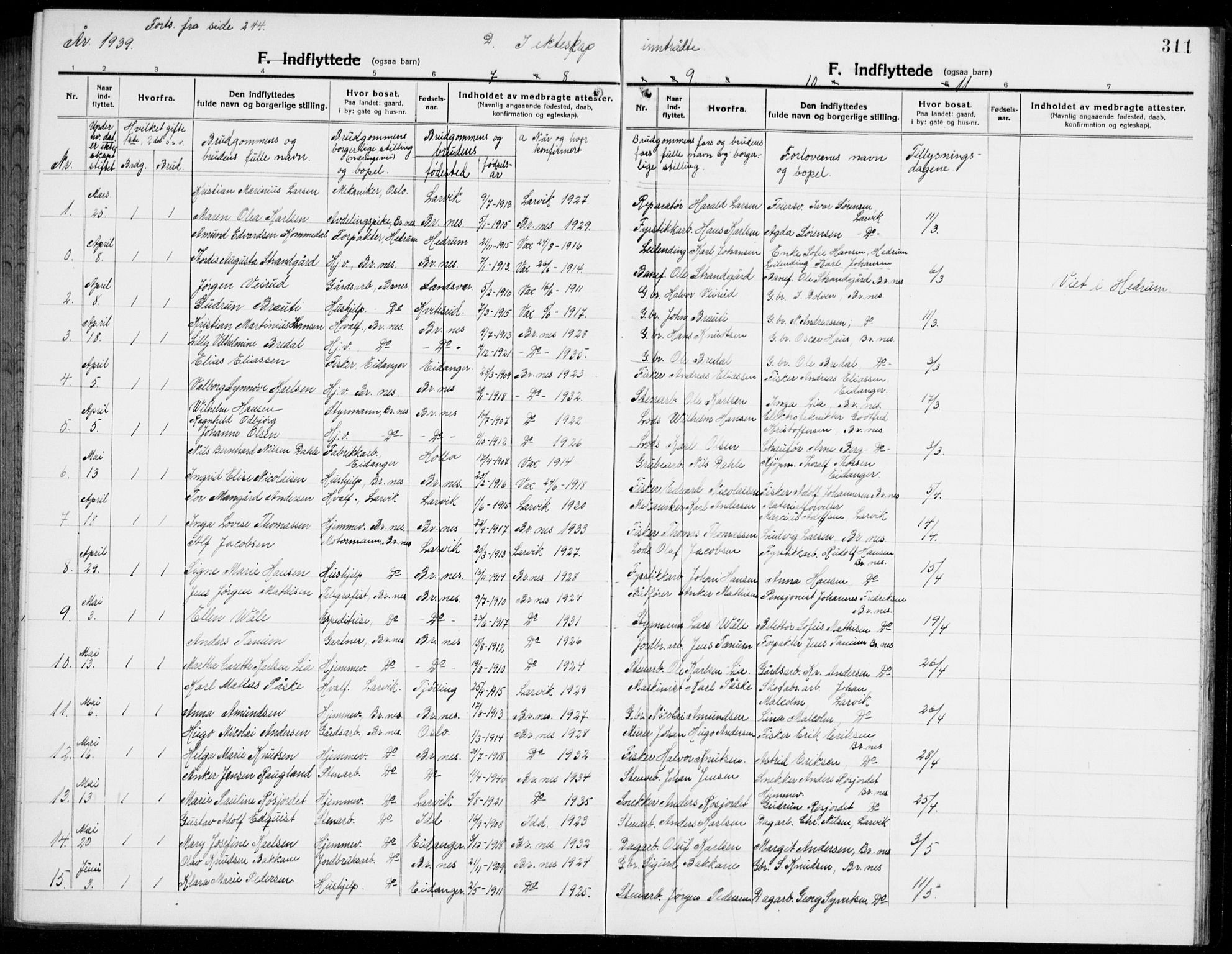 Brunlanes kirkebøker, AV/SAKO-A-342/G/Ga/L0005: Parish register (copy) no. I 5, 1918-1941, p. 311