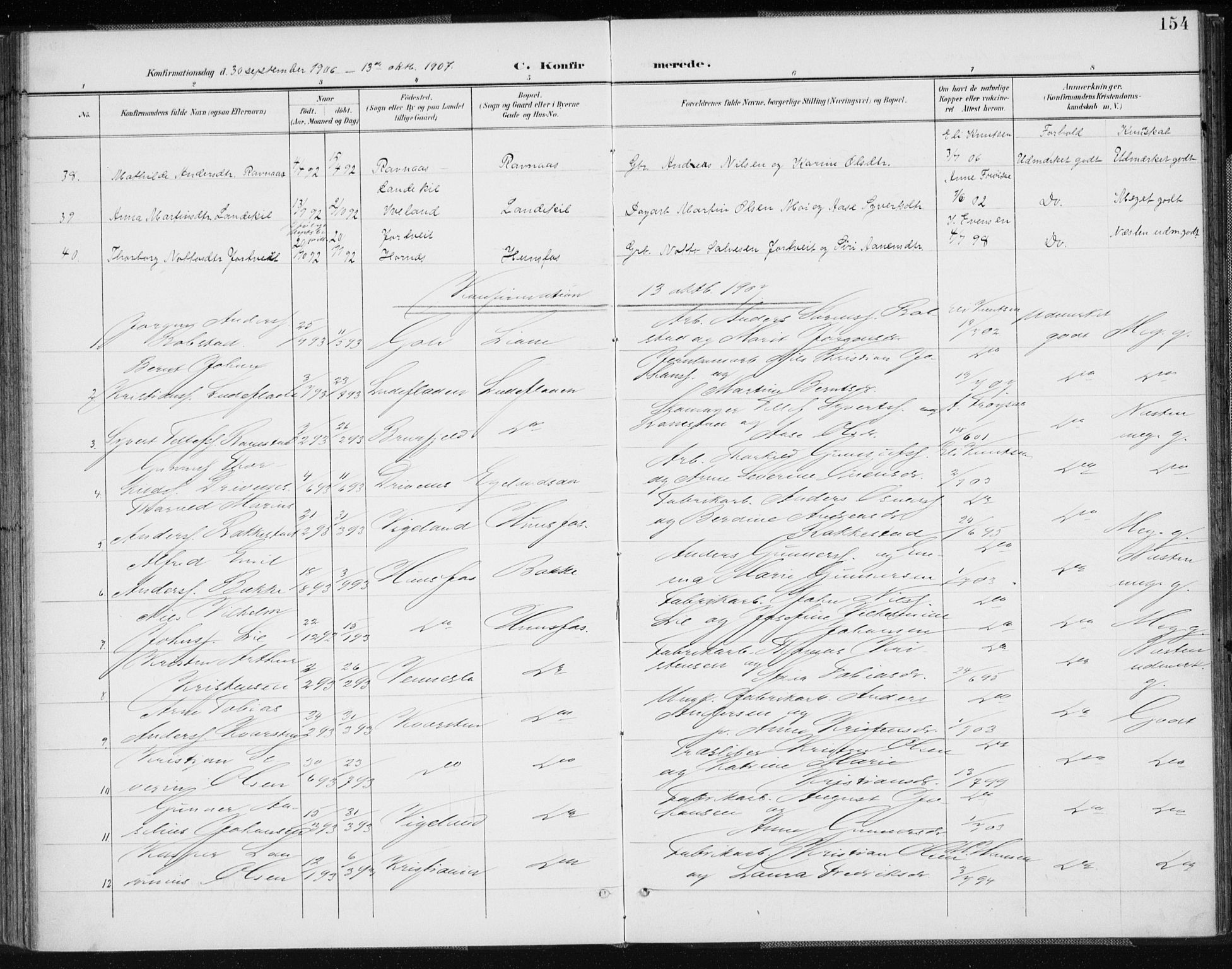 Vennesla sokneprestkontor, SAK/1111-0045/Fa/Fab/L0005: Parish register (official) no. A 5, 1897-1909, p. 154