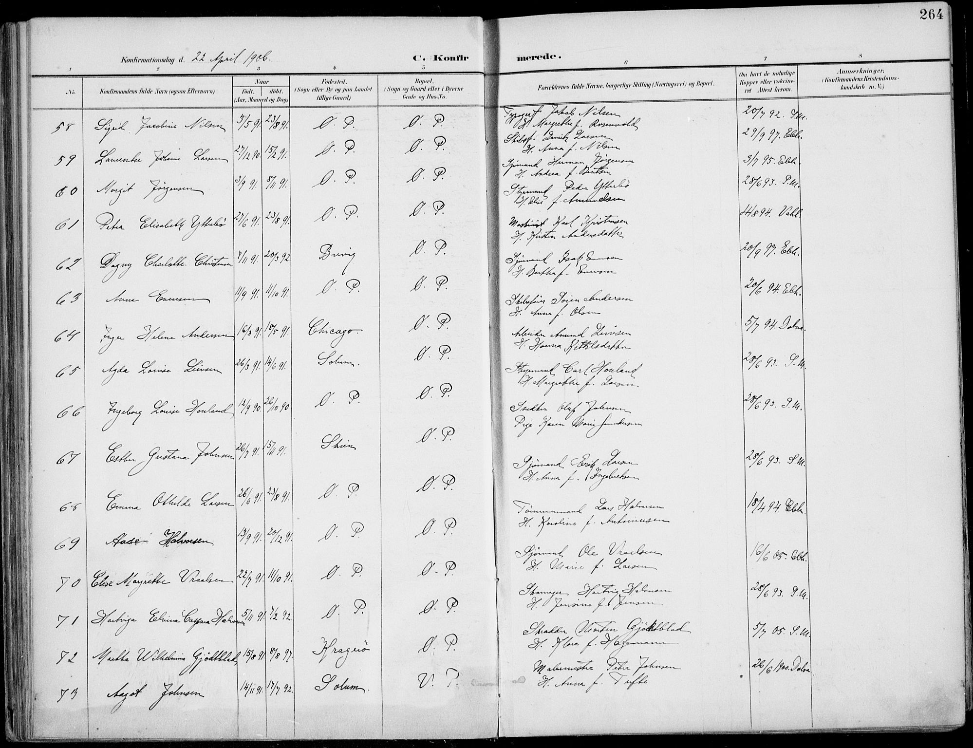 Porsgrunn kirkebøker , SAKO/A-104/F/Fa/L0011: Parish register (official) no. 11, 1895-1919, p. 264