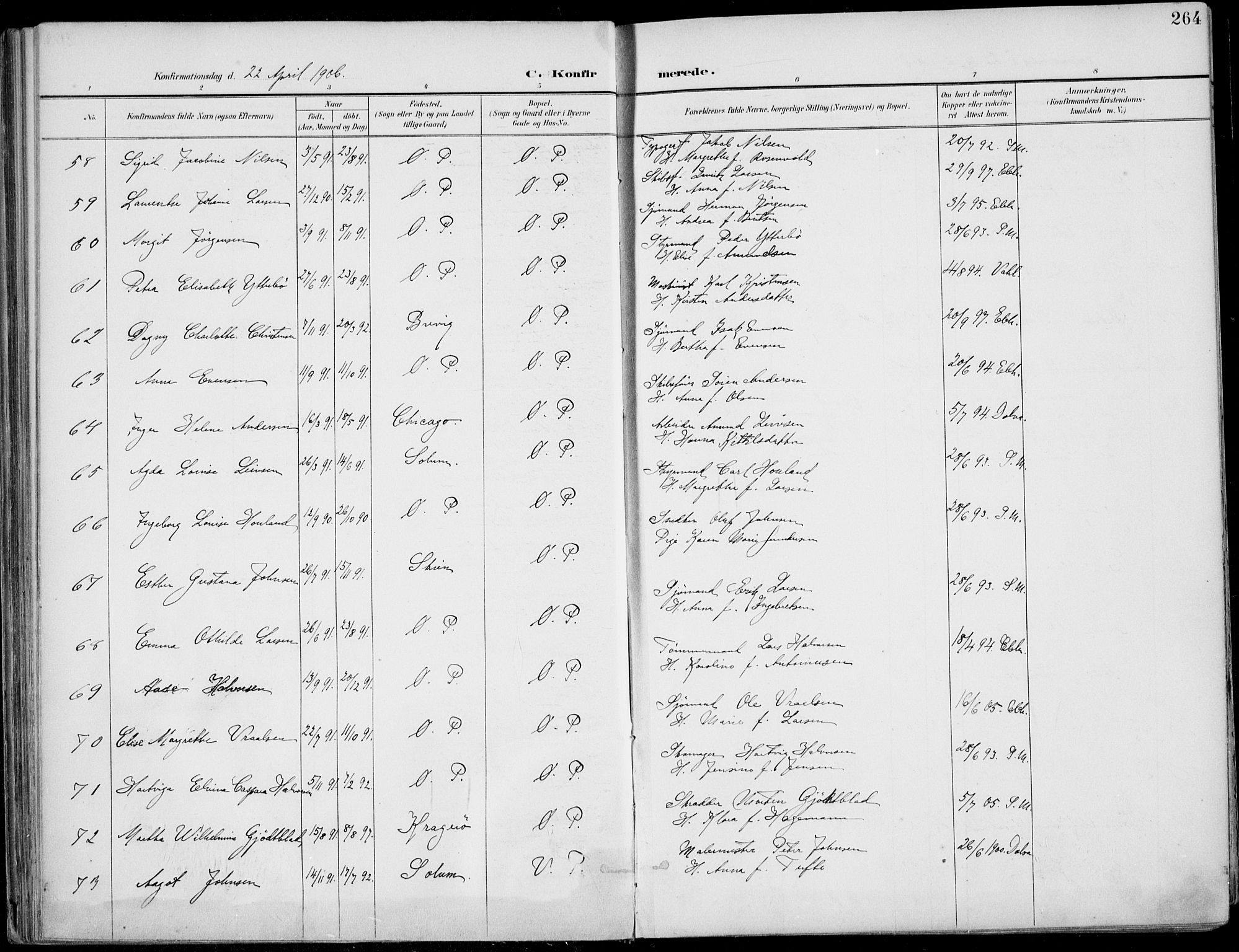 Porsgrunn kirkebøker , AV/SAKO-A-104/F/Fa/L0011: Parish register (official) no. 11, 1895-1919, p. 264