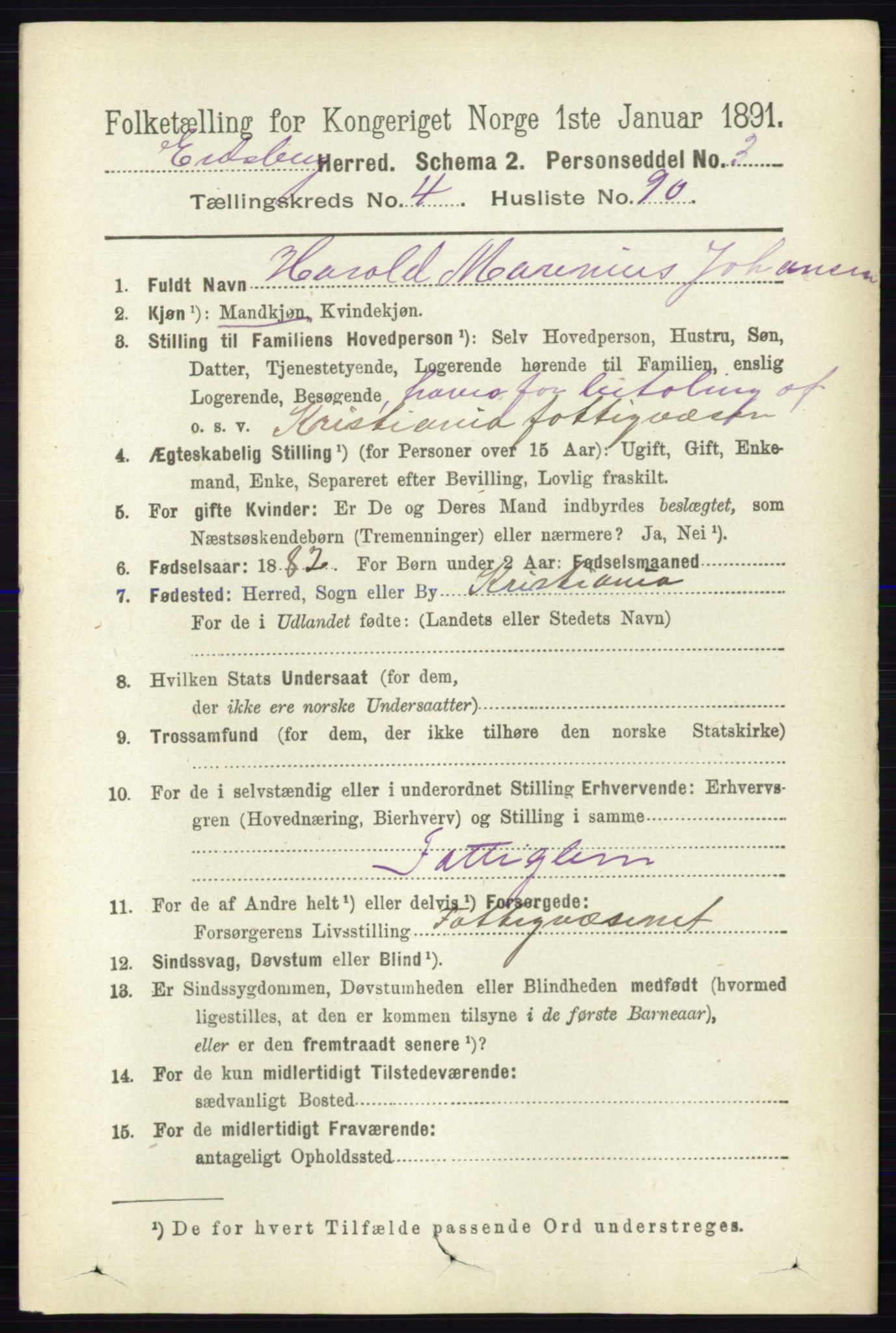 RA, 1891 census for 0125 Eidsberg, 1891, p. 2911