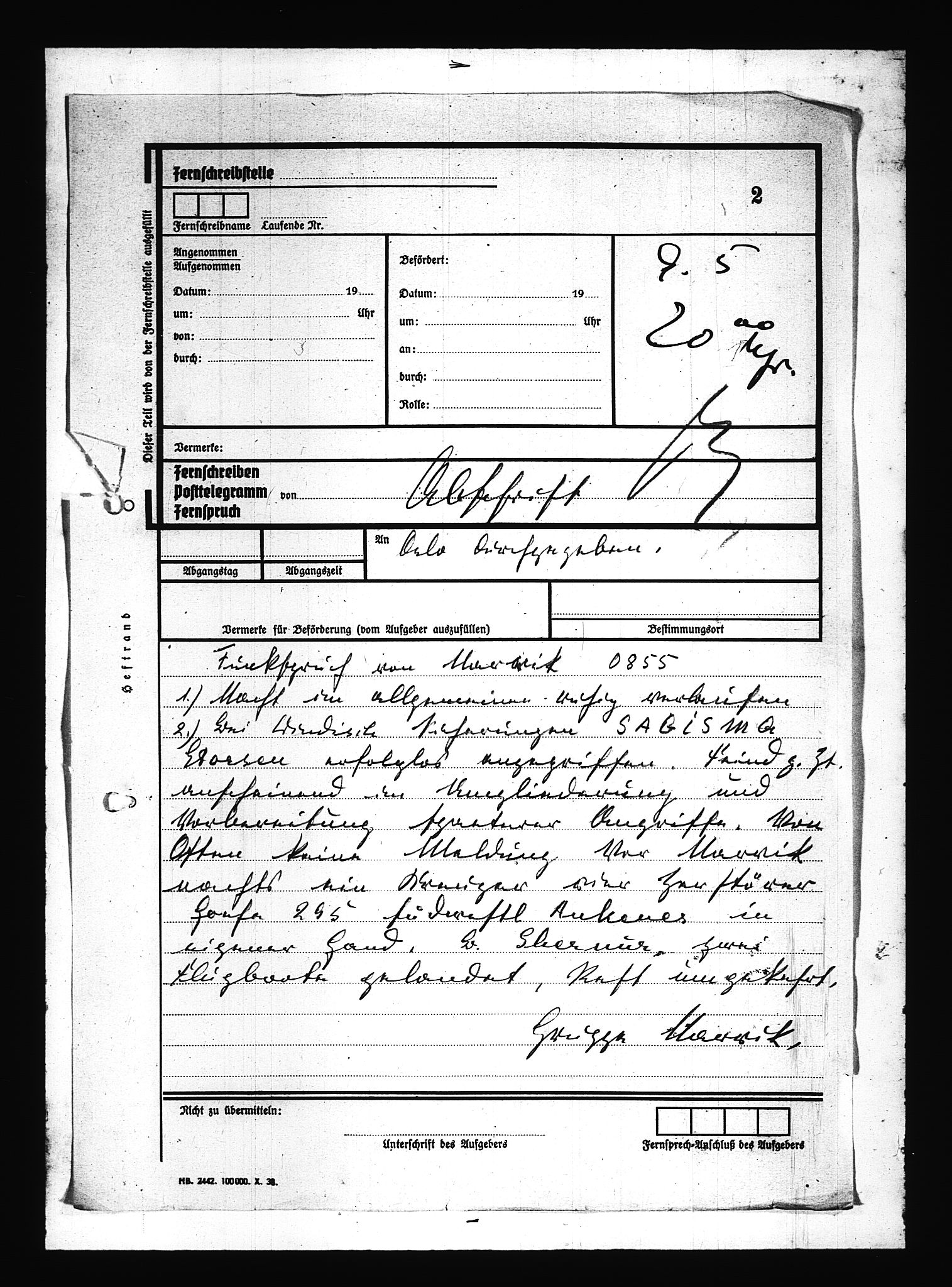 Documents Section, RA/RAFA-2200/V/L0080: Amerikansk mikrofilm "Captured German Documents".
Box No. 719.  FKA jnr. 619/1954., 1940, p. 150