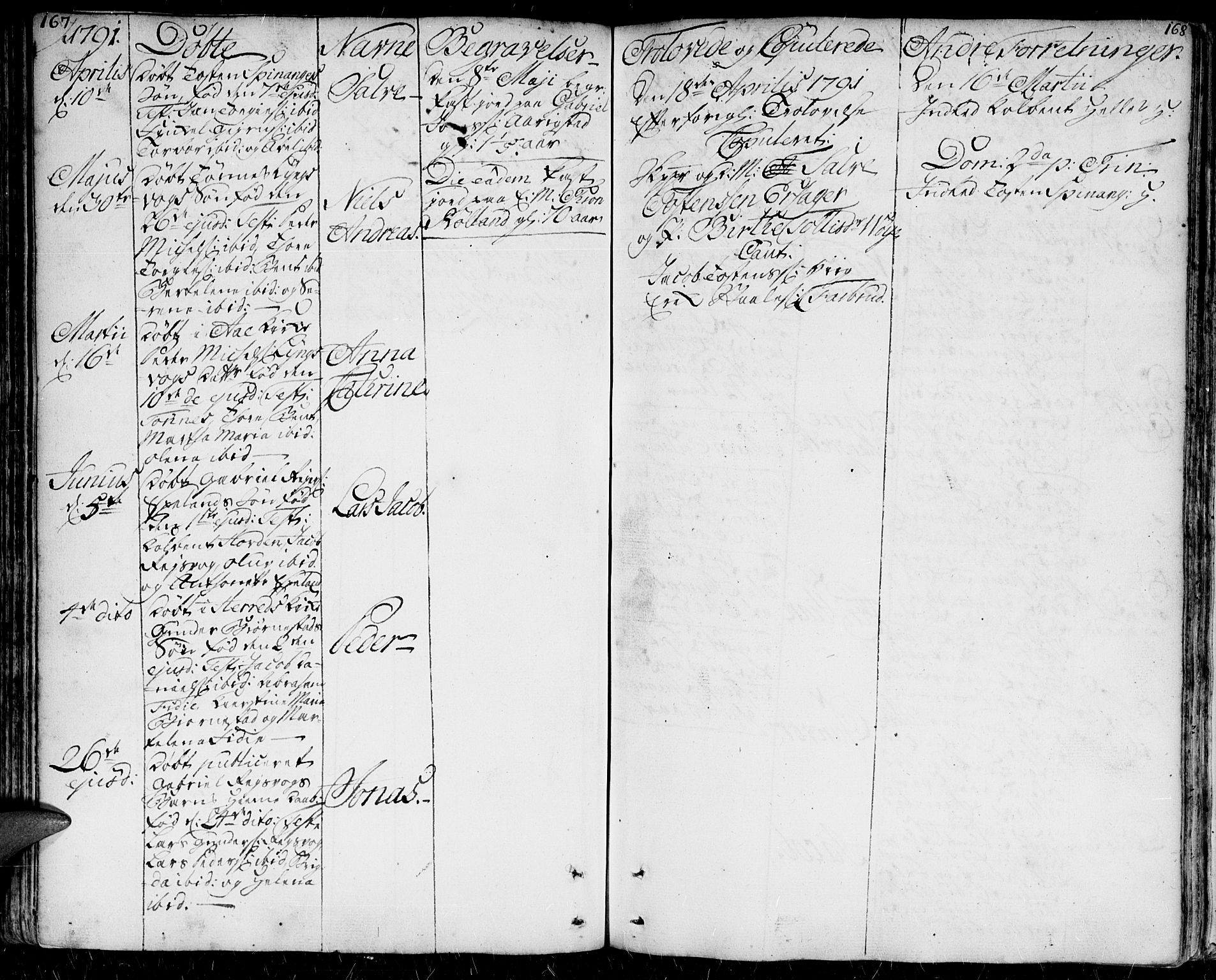 Herad sokneprestkontor, SAK/1111-0018/F/Fa/Faa/L0001: Parish register (official) no. A 1 /2, 1768-1797, p. 167-168