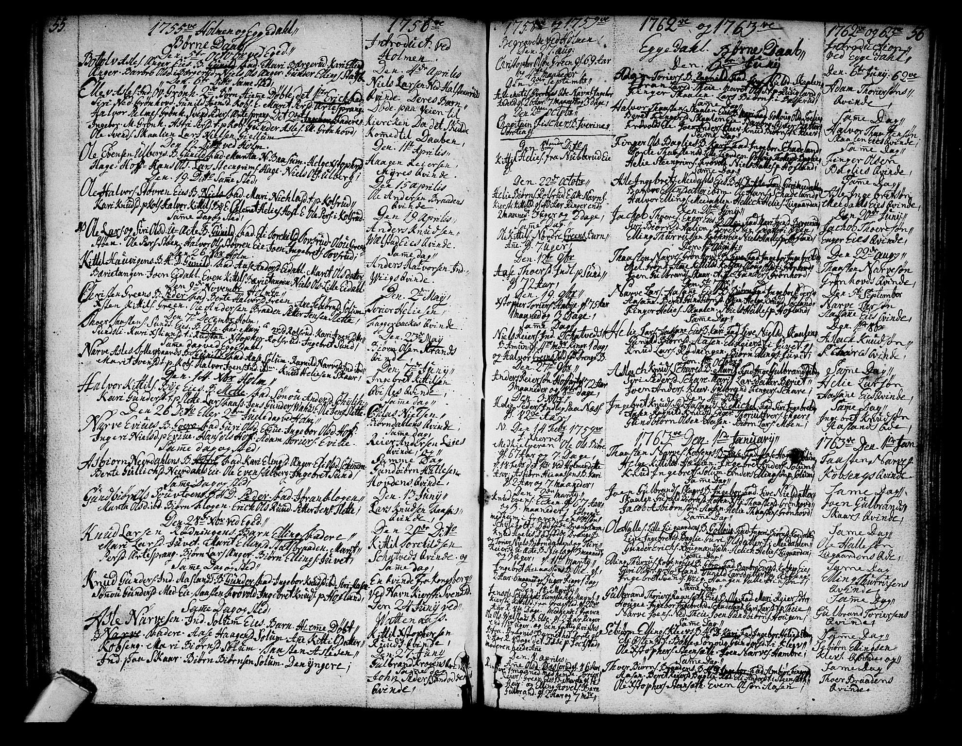 Sigdal kirkebøker, SAKO/A-245/F/Fa/L0001: Parish register (official) no. I 1, 1722-1777, p. 55-56