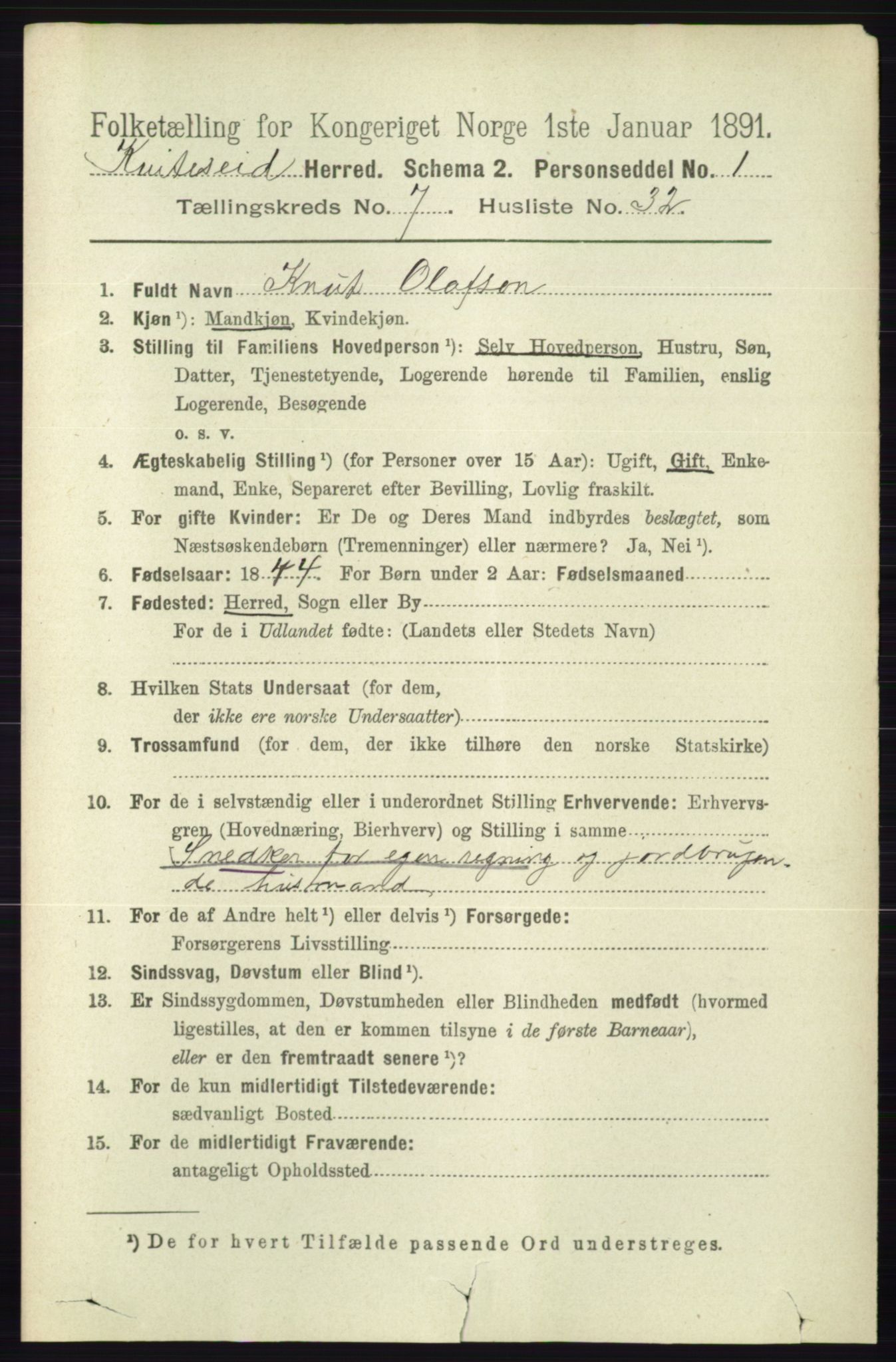 RA, 1891 census for 0829 Kviteseid, 1891, p. 1538