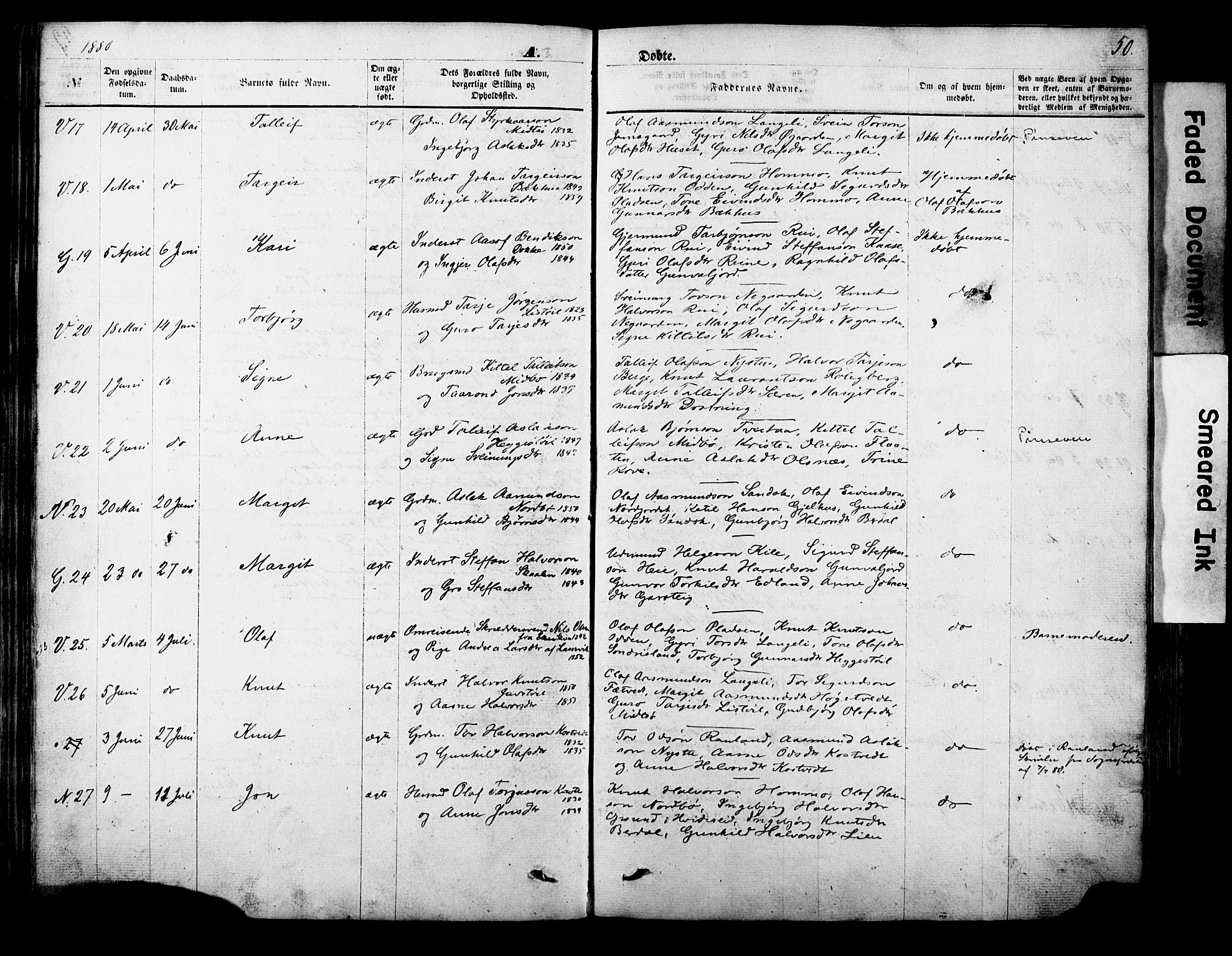 Vinje kirkebøker, AV/SAKO-A-312/F/Fa/L0005: Parish register (official) no. I 5, 1870-1886, p. 50