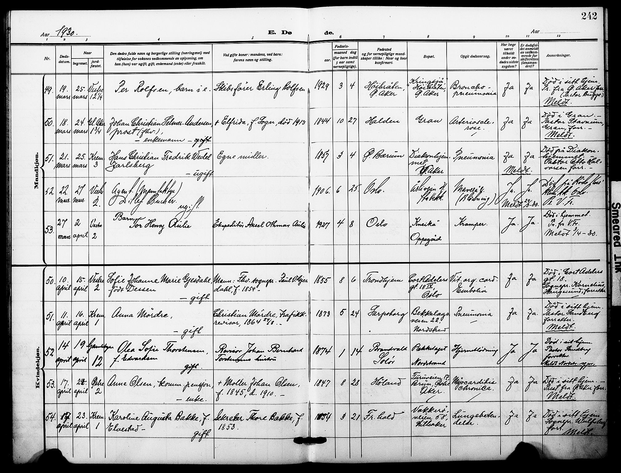 Oslo domkirke Kirkebøker, AV/SAO-A-10752/F/Fa/L0037: Parish register (official) no. 37, 1919-1930, p. 242