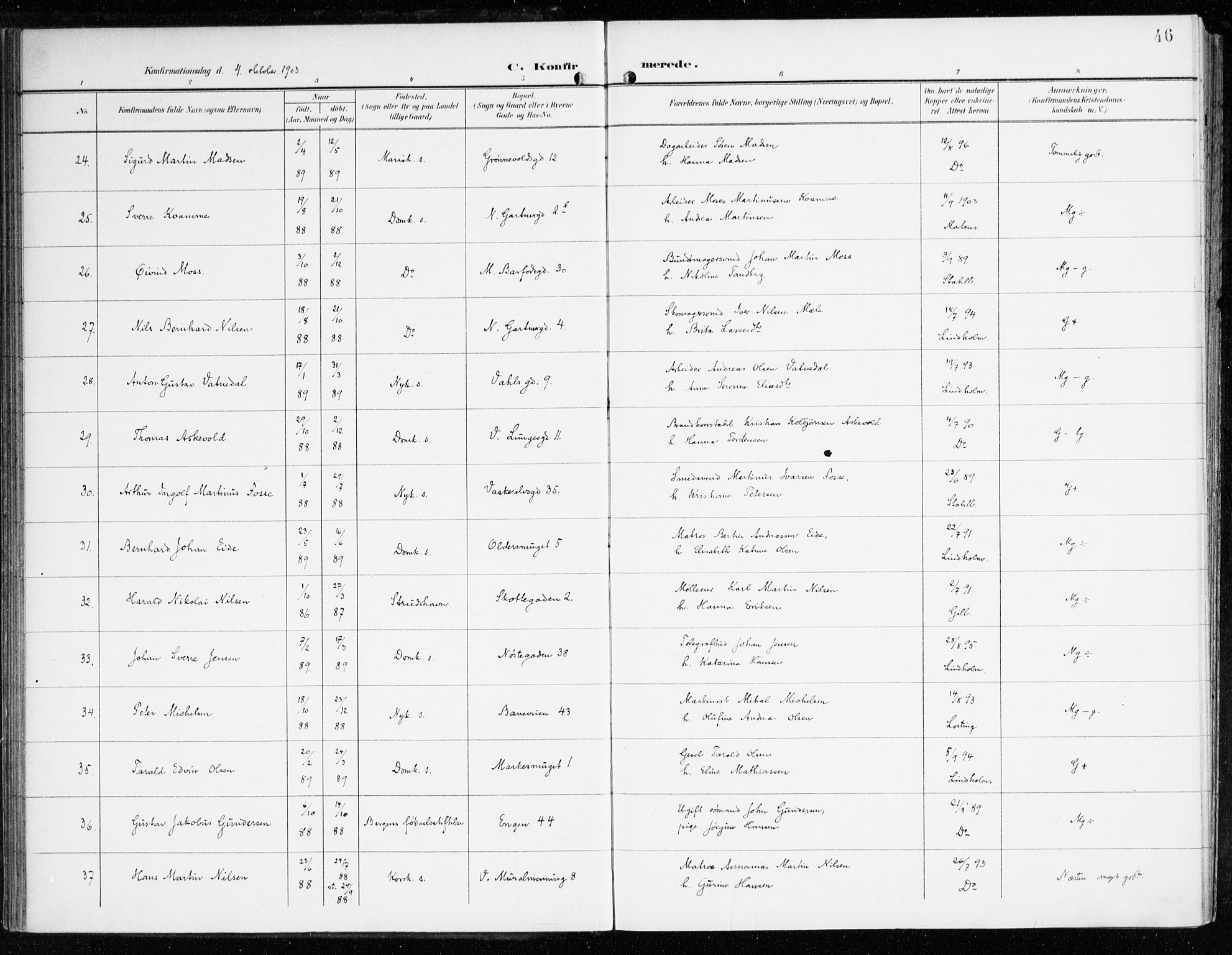 Domkirken sokneprestembete, SAB/A-74801/H/Haa/L0031: Parish register (official) no. C 6, 1898-1915, p. 46