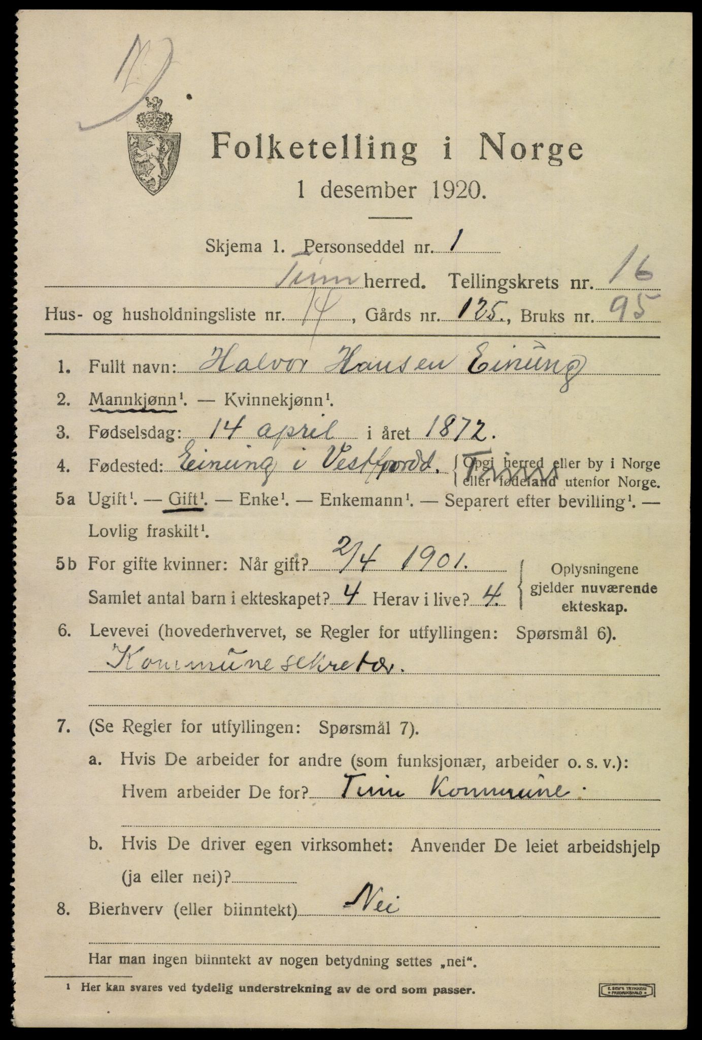 SAKO, 1920 census for Tinn, 1920, p. 16546