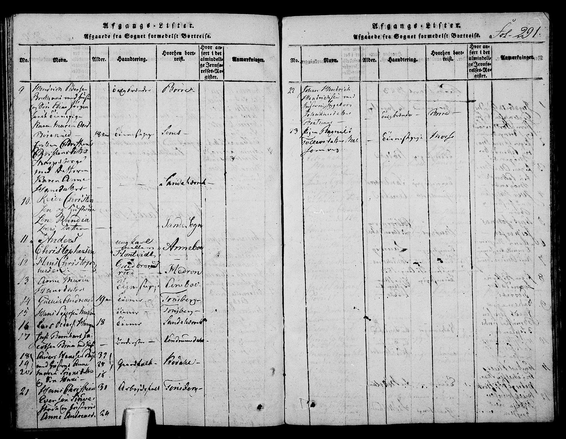 Stokke kirkebøker, AV/SAKO-A-320/F/Fa/L0005: Parish register (official) no. I 5, 1815-1826, p. 291