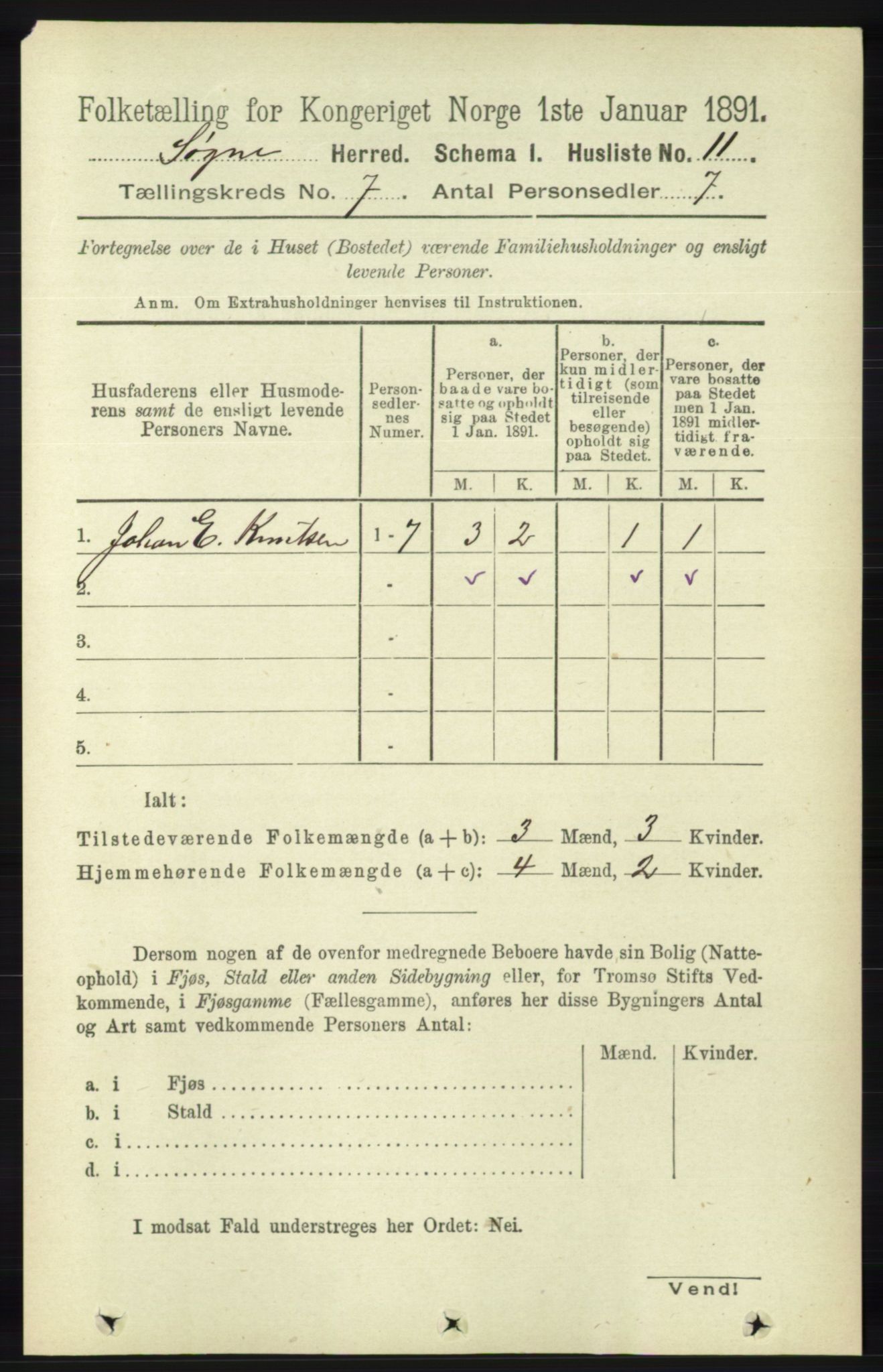 RA, 1891 census for 1018 Søgne, 1891, p. 1434