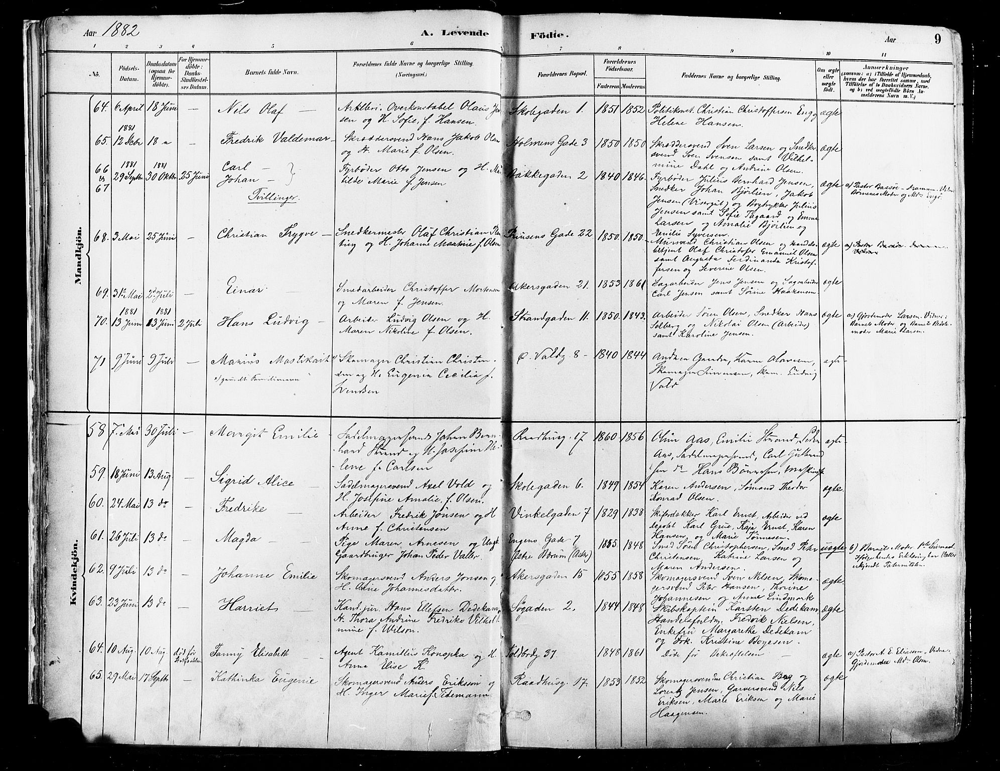 Johannes prestekontor Kirkebøker, AV/SAO-A-10852/F/Fa/L0003: Parish register (official) no. 3, 1882-1896, p. 9