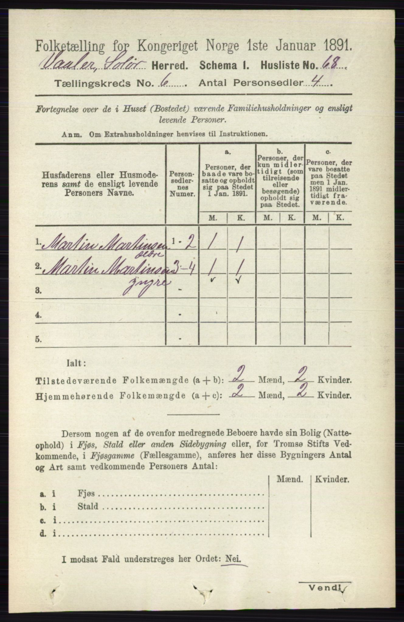 RA, 1891 census for 0426 Våler, 1891, p. 2460