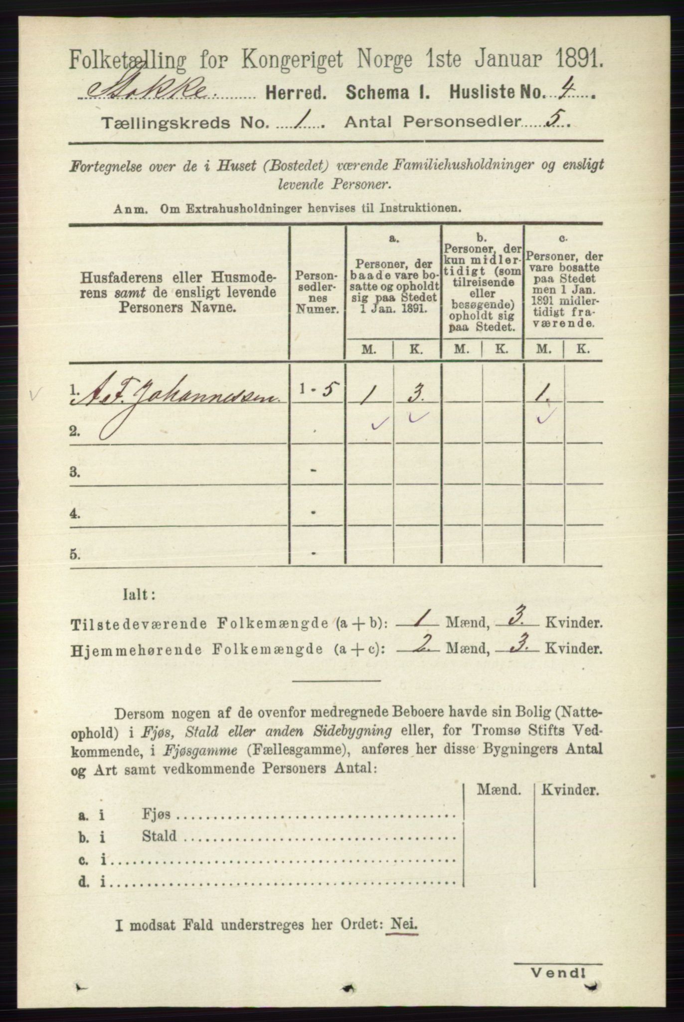 RA, 1891 census for 0720 Stokke, 1891, p. 42