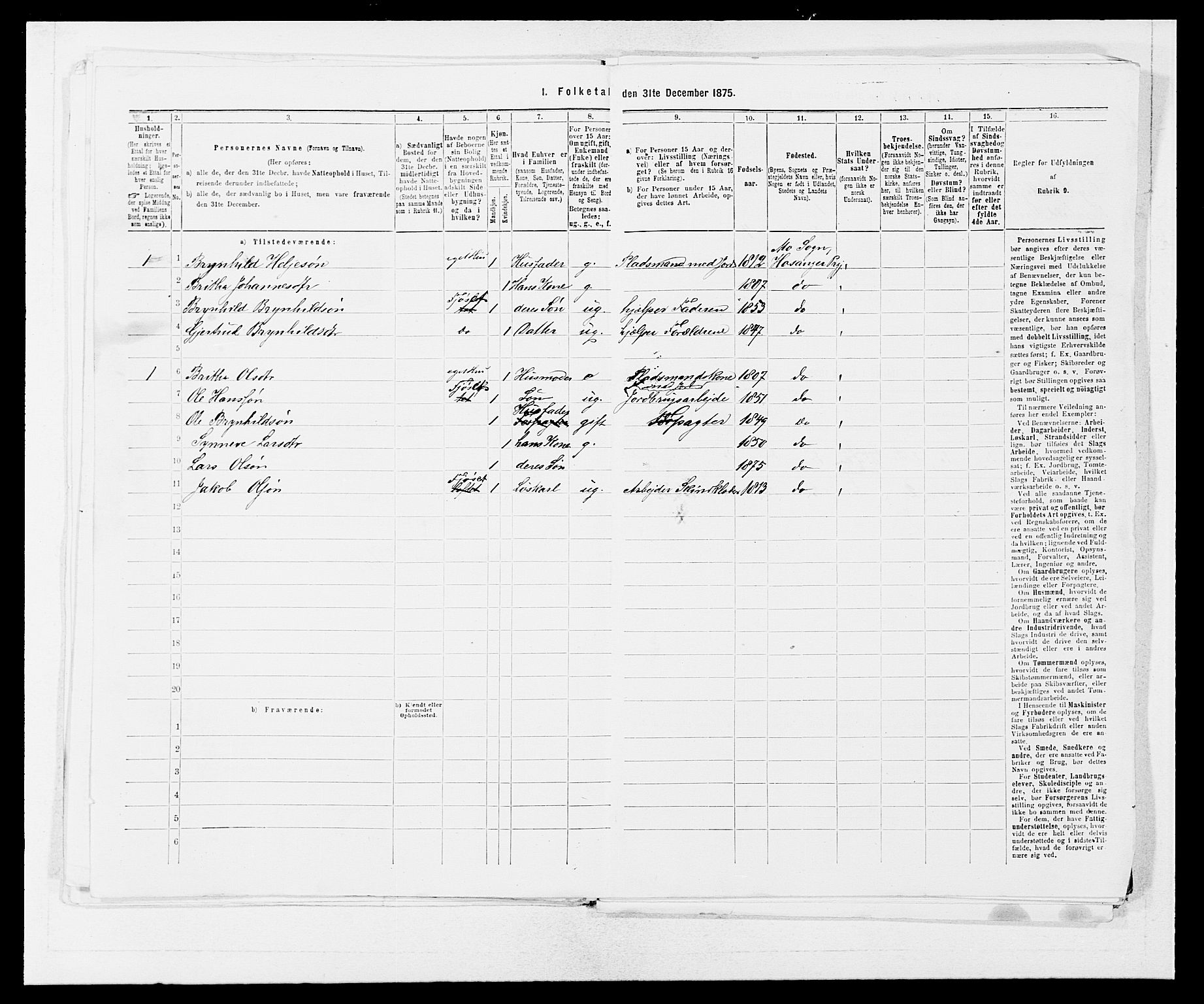SAB, 1875 census for 1253P Hosanger, 1875, p. 620