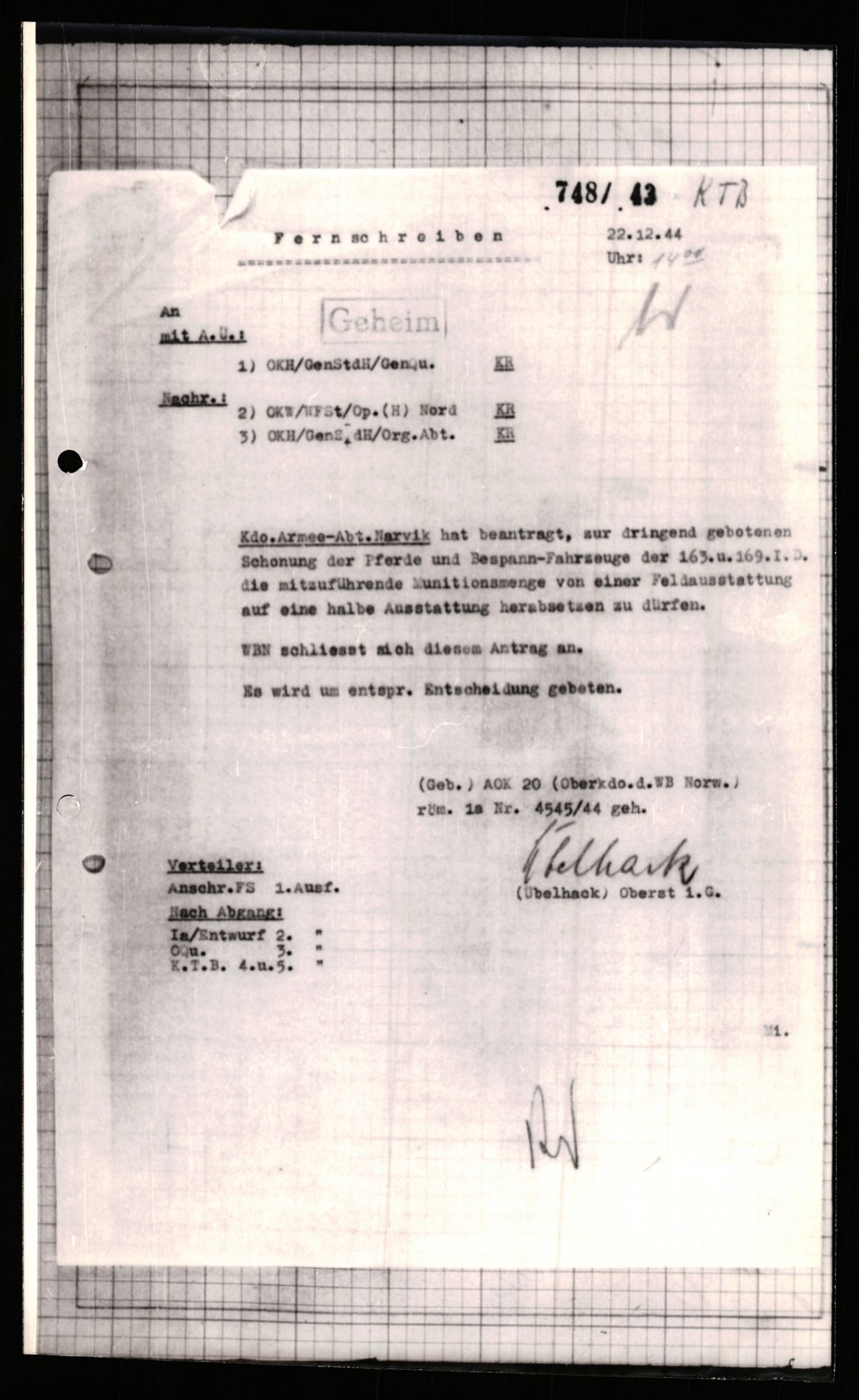 Forsvarets Overkommando. 2 kontor. Arkiv 11.4. Spredte tyske arkivsaker, AV/RA-RAFA-7031/D/Dar/Dara/L0001: Krigsdagbøker for 20. Gebirgs-Armee-Oberkommando (AOK 20), 1944-1945, p. 96