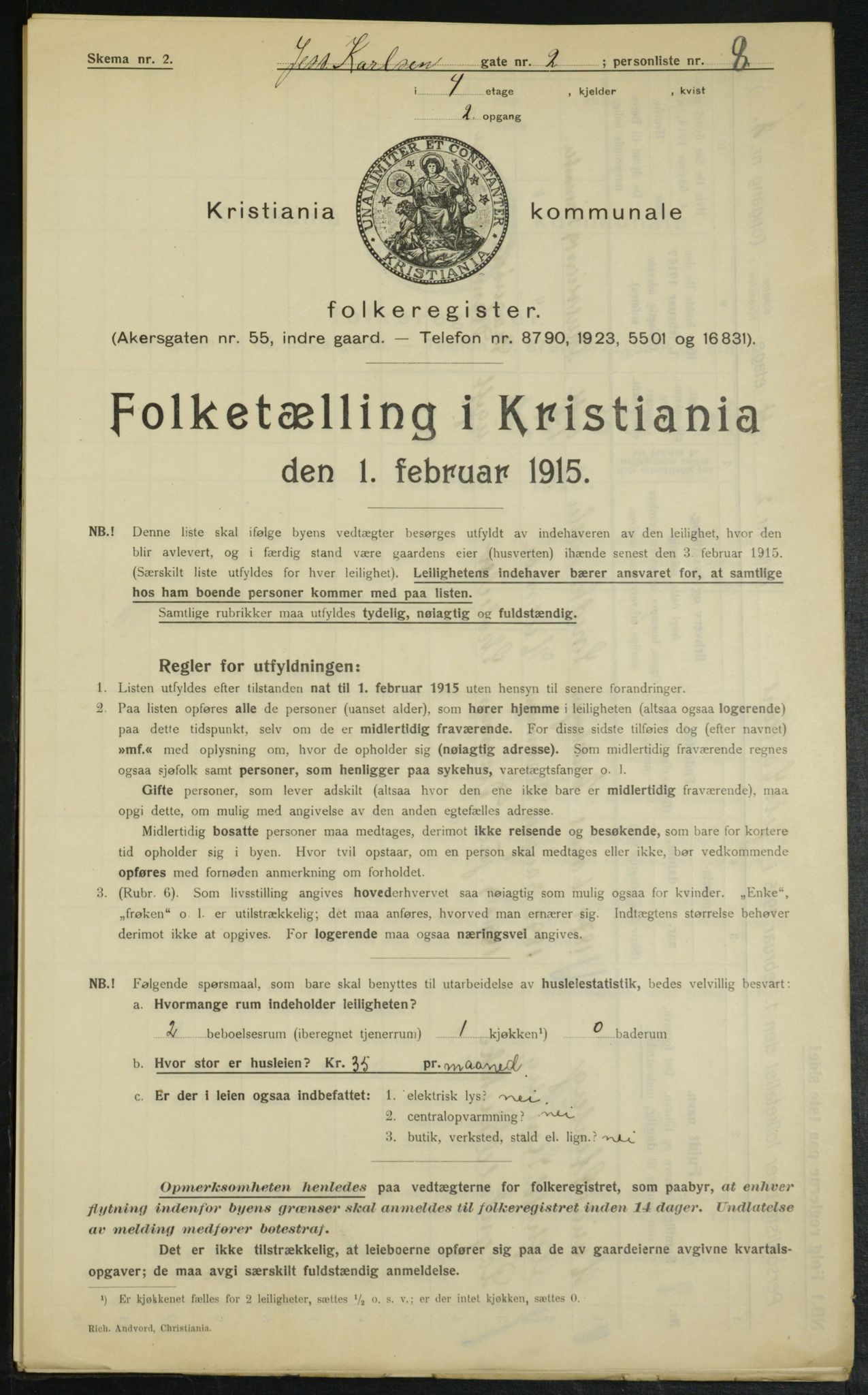 OBA, Municipal Census 1915 for Kristiania, 1915, p. 46519