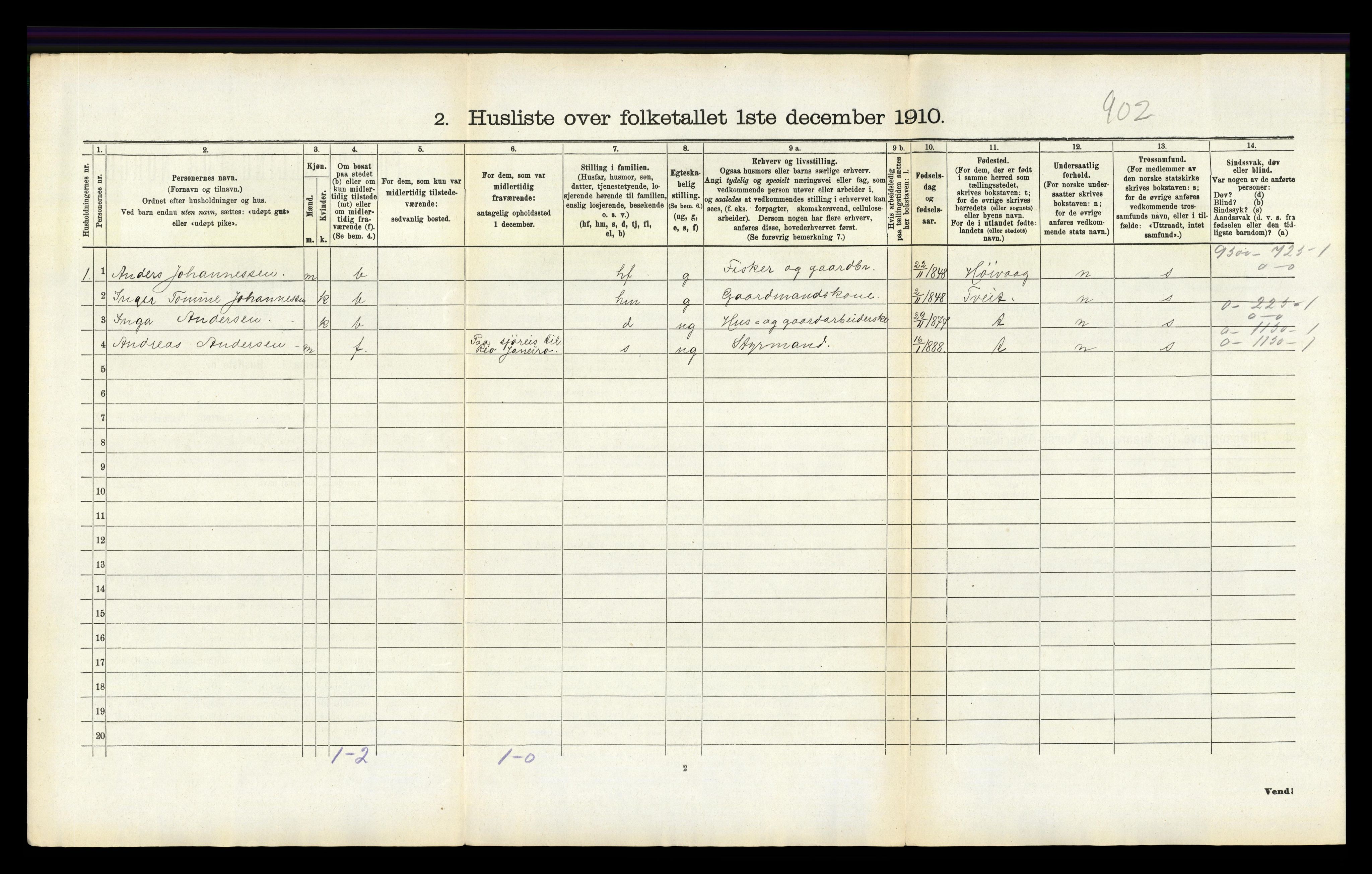 RA, 1910 census for Vestre Moland, 1910, p. 829