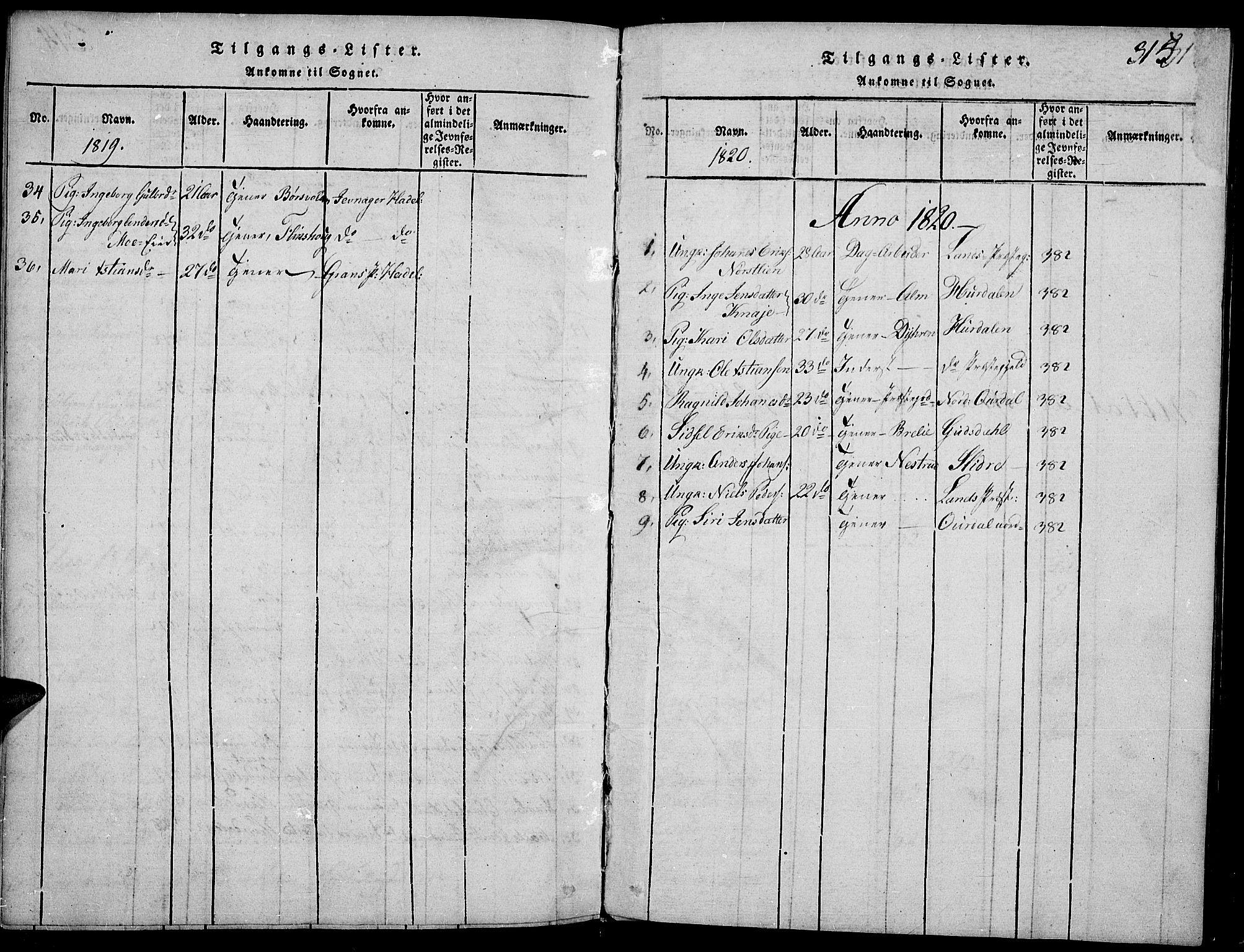 Toten prestekontor, AV/SAH-PREST-102/H/Ha/Haa/L0009: Parish register (official) no. 9, 1814-1820, p. 315