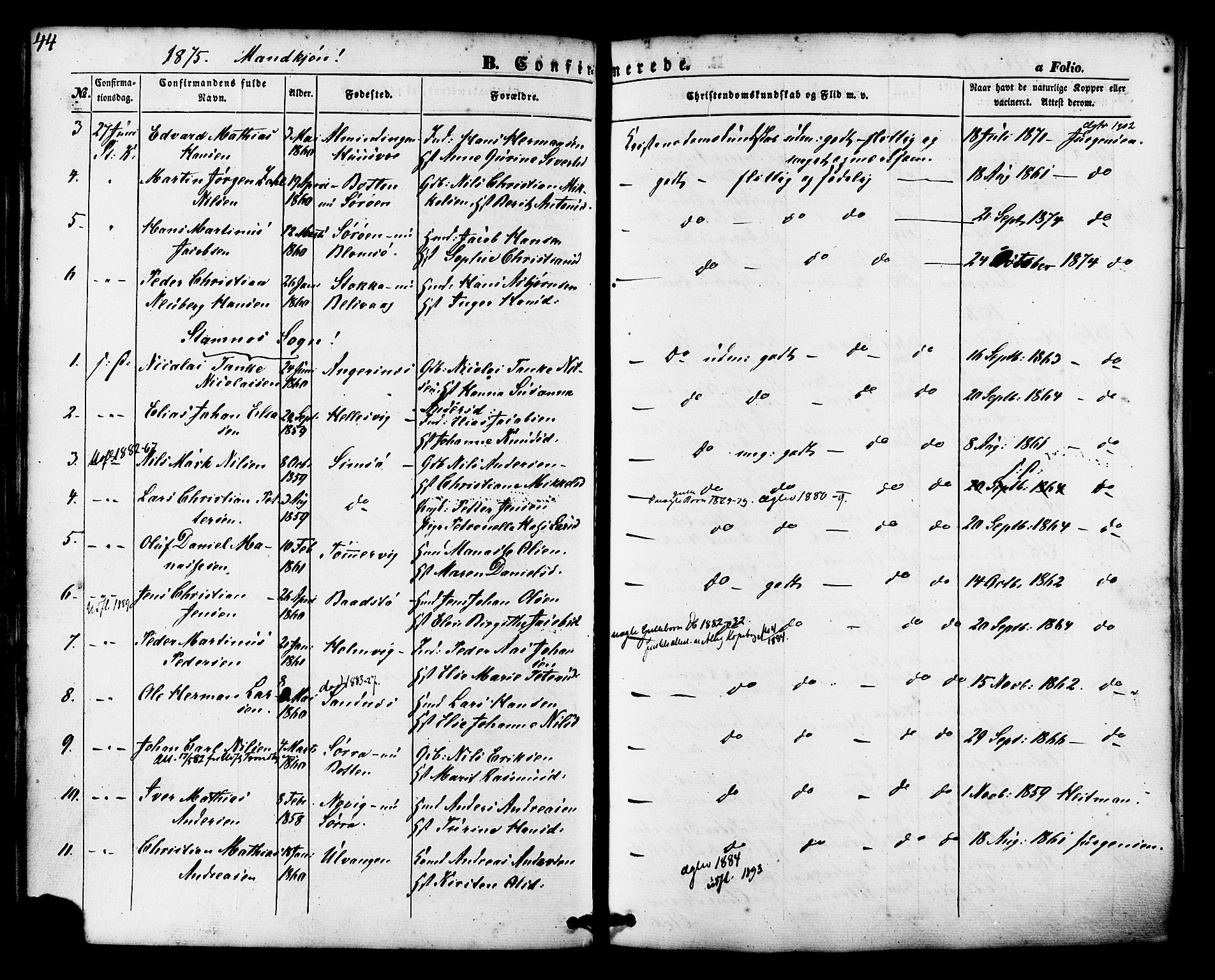 Ministerialprotokoller, klokkerbøker og fødselsregistre - Nordland, AV/SAT-A-1459/830/L0448: Parish register (official) no. 830A12, 1855-1878, p. 44