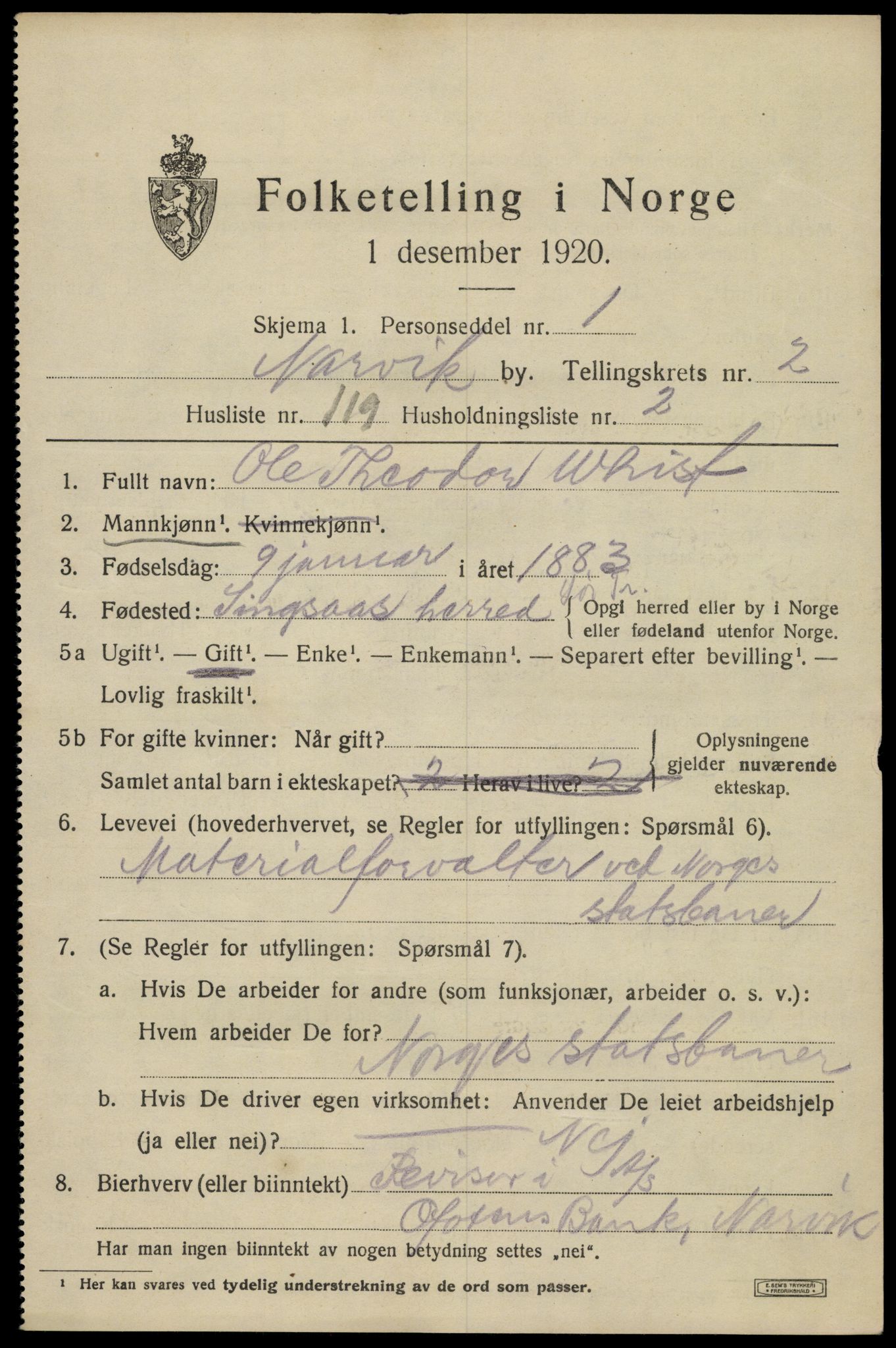 SAT, 1920 census for Narvik, 1920, p. 11734