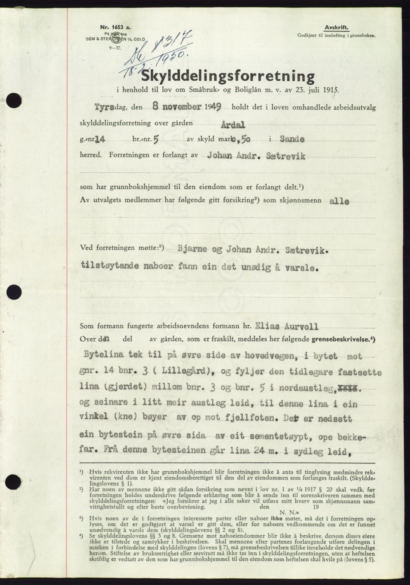 Søre Sunnmøre sorenskriveri, AV/SAT-A-4122/1/2/2C/L0086: Mortgage book no. 12A, 1949-1950, Diary no: : 317/1950