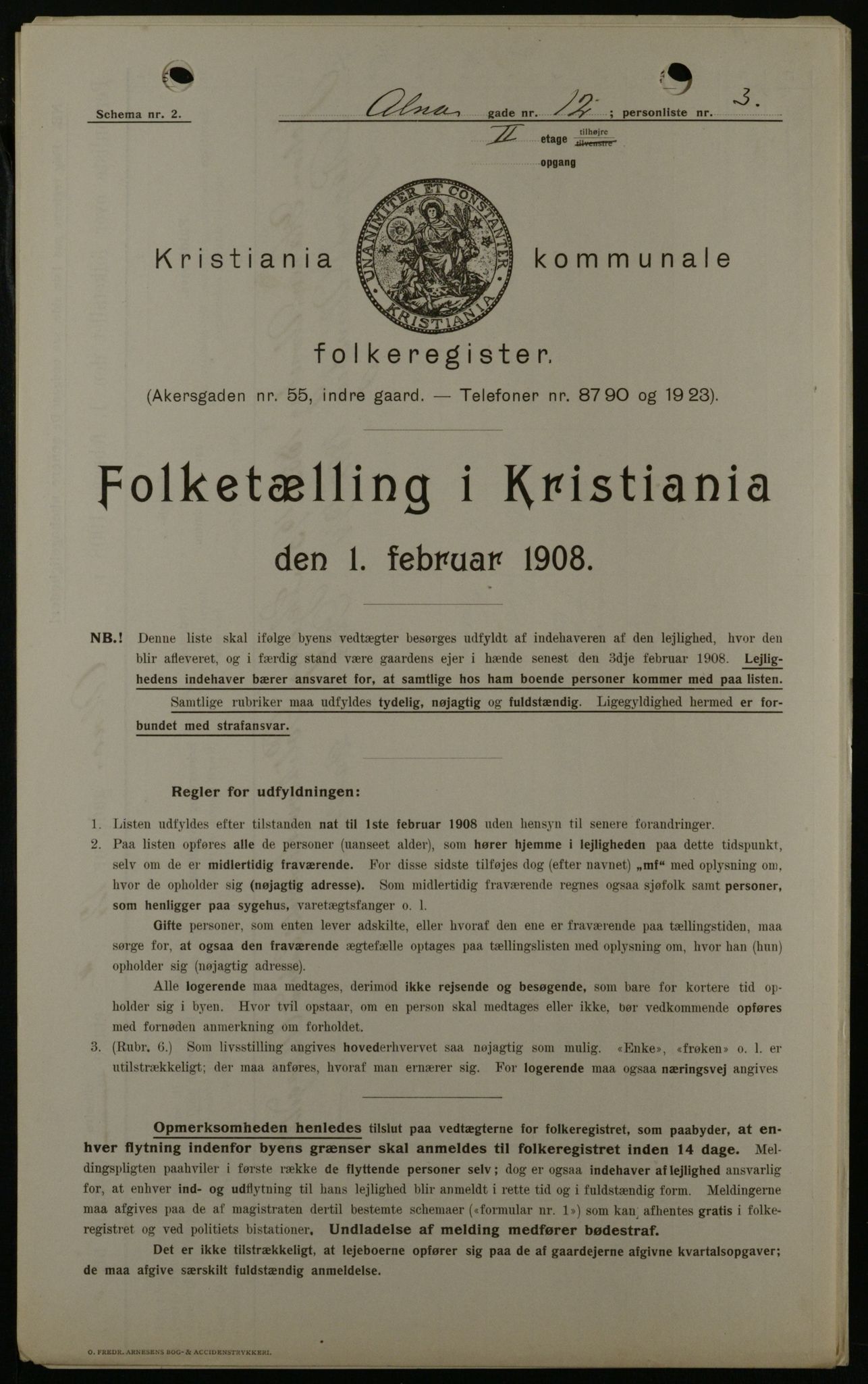 OBA, Municipal Census 1908 for Kristiania, 1908, p. 1417