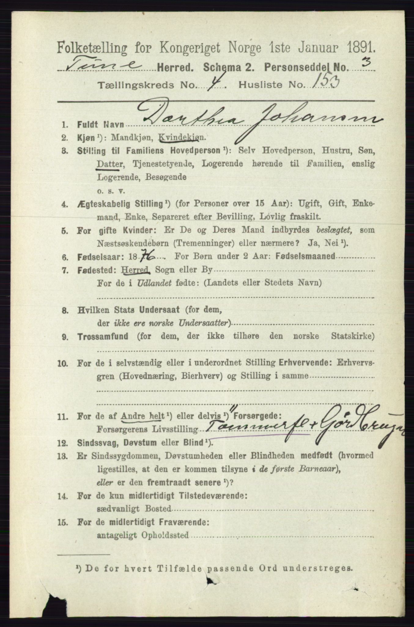 RA, 1891 census for 0130 Tune, 1891, p. 3154