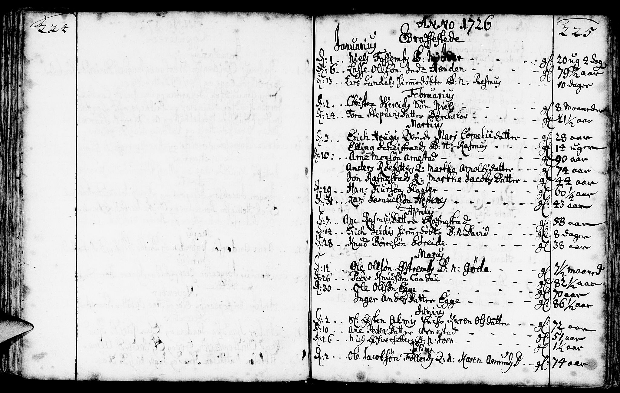 Gloppen sokneprestembete, AV/SAB-A-80101/H/Haa/Haaa/L0002: Parish register (official) no. A 2, 1712-1735, p. 224-225