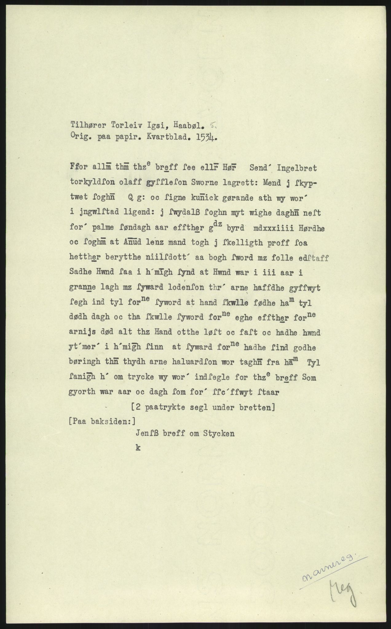 Samlinger til kildeutgivelse, Diplomavskriftsamlingen, RA/EA-4053/H/Ha, p. 8