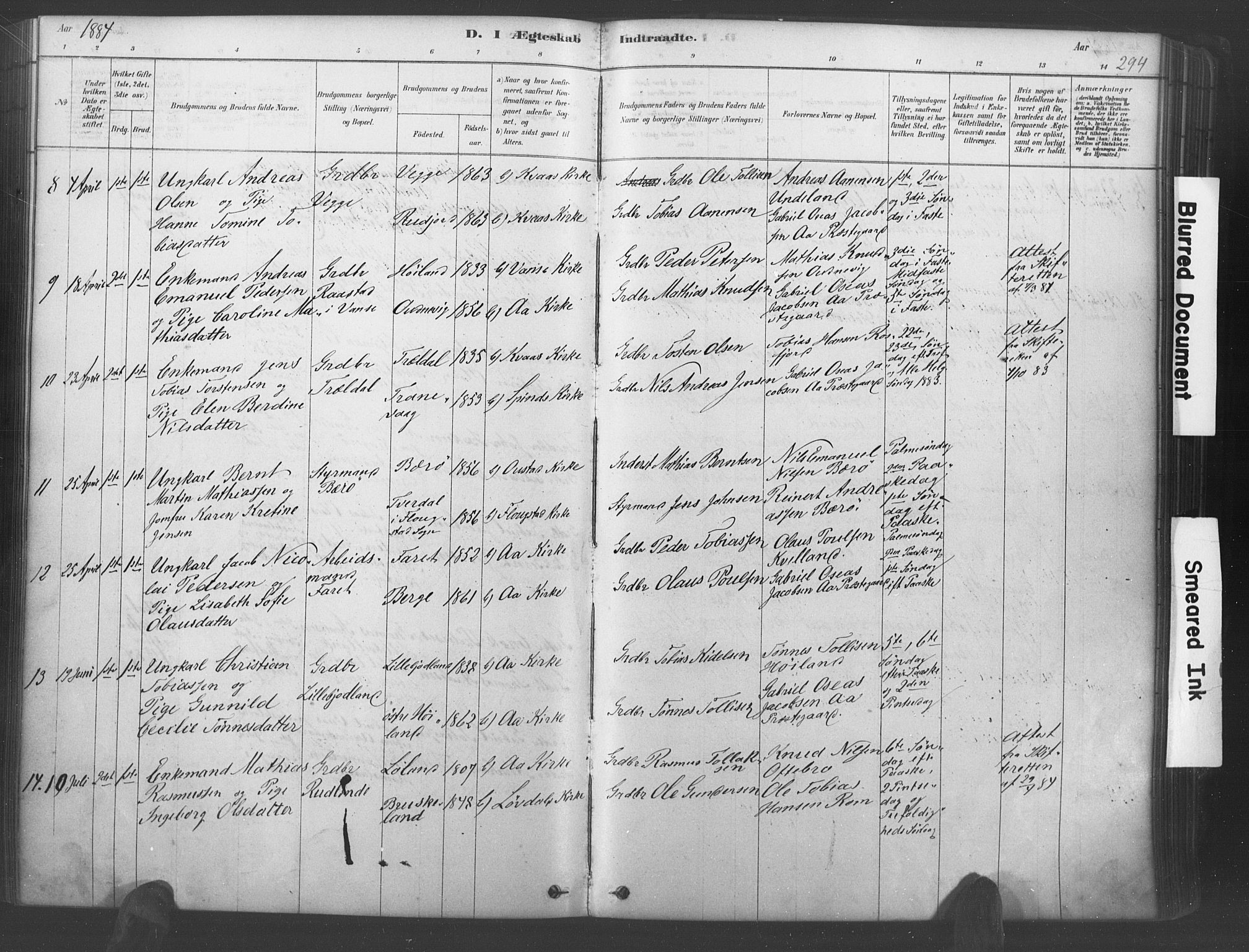 Lyngdal sokneprestkontor, AV/SAK-1111-0029/F/Fa/Fac/L0011: Parish register (official) no. A 11, 1878-1893, p. 294