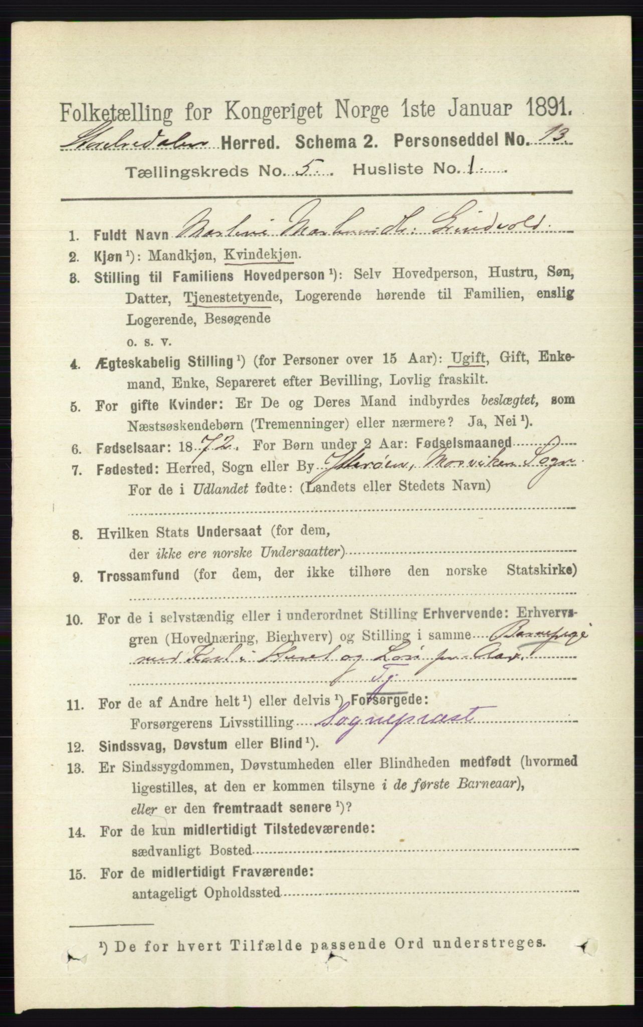 RA, 1891 census for 0430 Stor-Elvdal, 1891, p. 1726