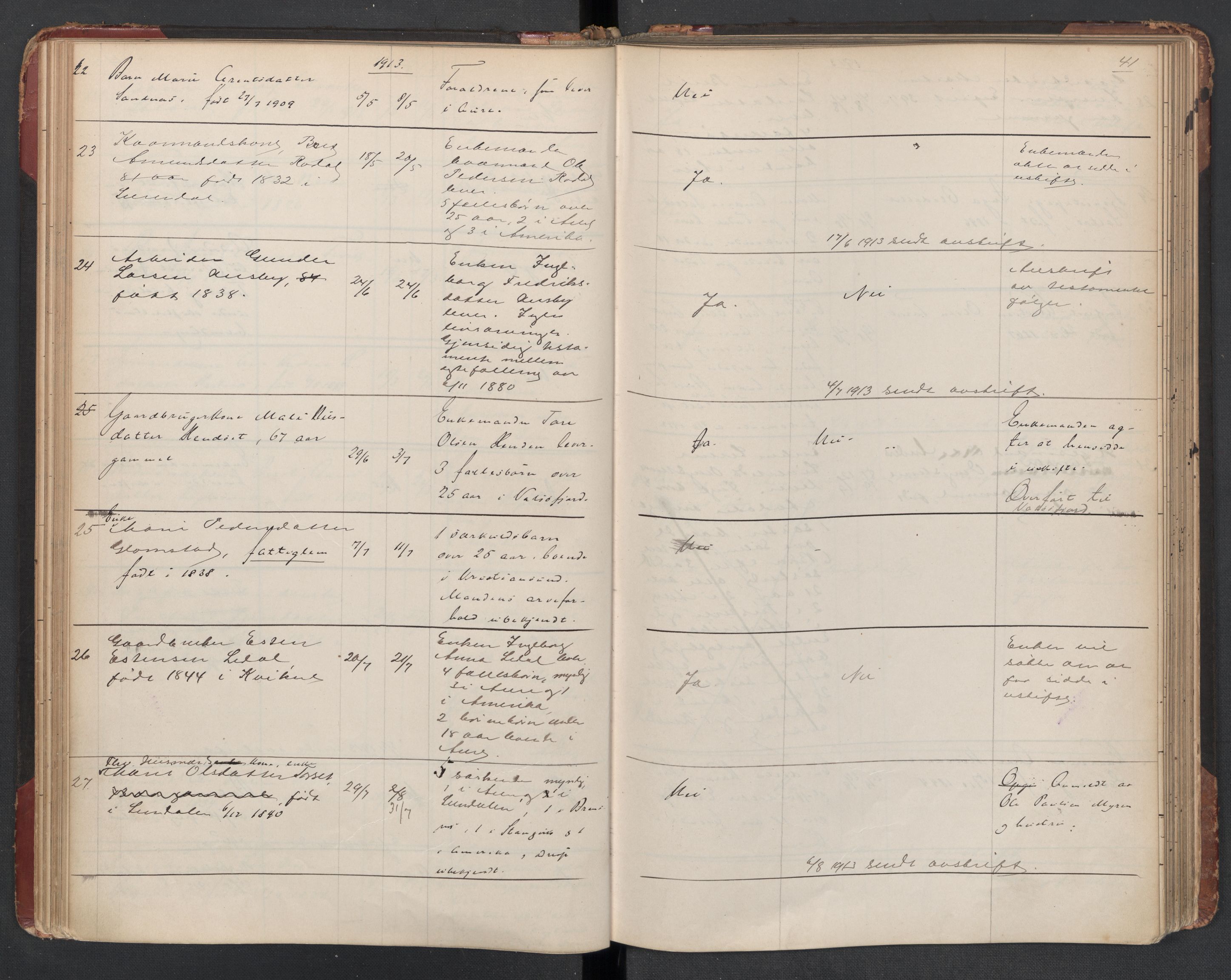 Aure lensmannskontor, AV/SAT-A-1088/1/02/L0003: 2.01.03 Dødsfallsprotokoll, 1906-1926, p. 41