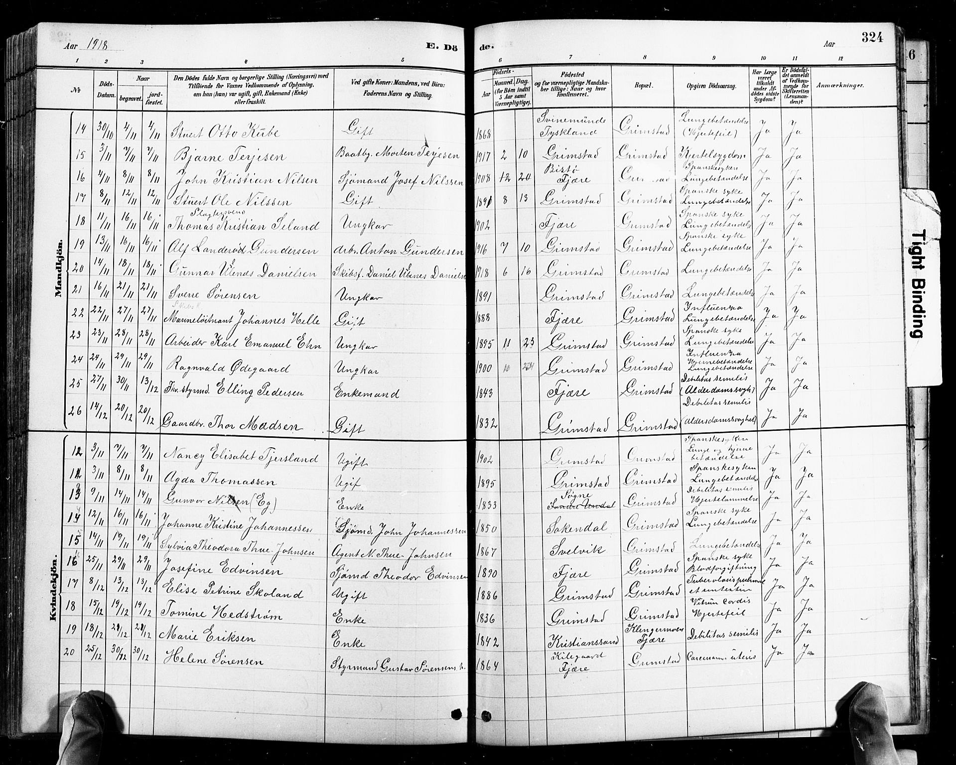 Grimstad sokneprestkontor, AV/SAK-1111-0017/F/Fb/L0001: Parish register (copy) no. B 1, 1881-1922, p. 324