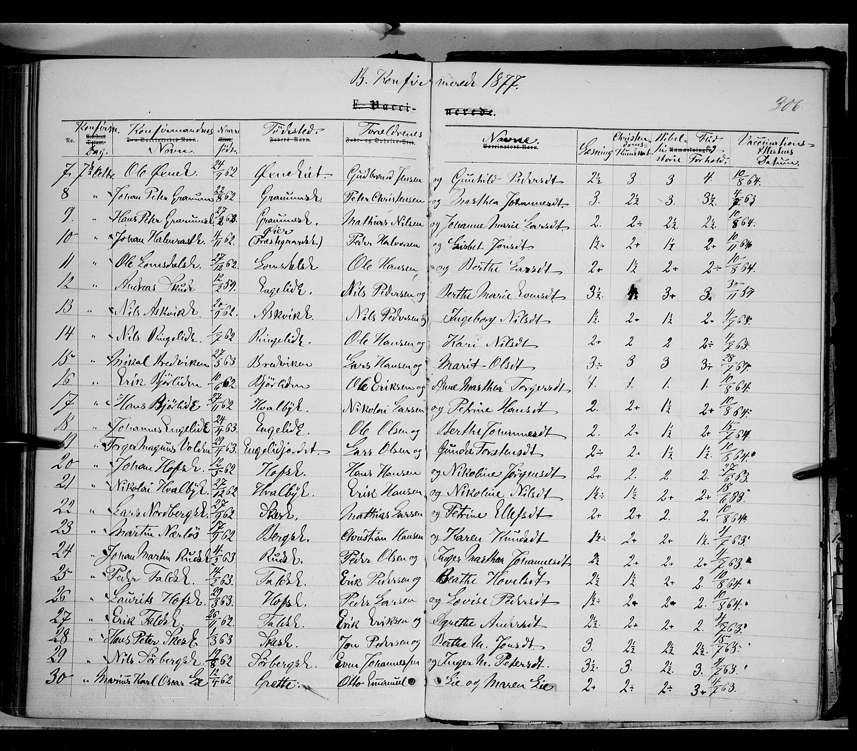 Søndre Land prestekontor, AV/SAH-PREST-122/K/L0001: Parish register (official) no. 1, 1860-1877, p. 306