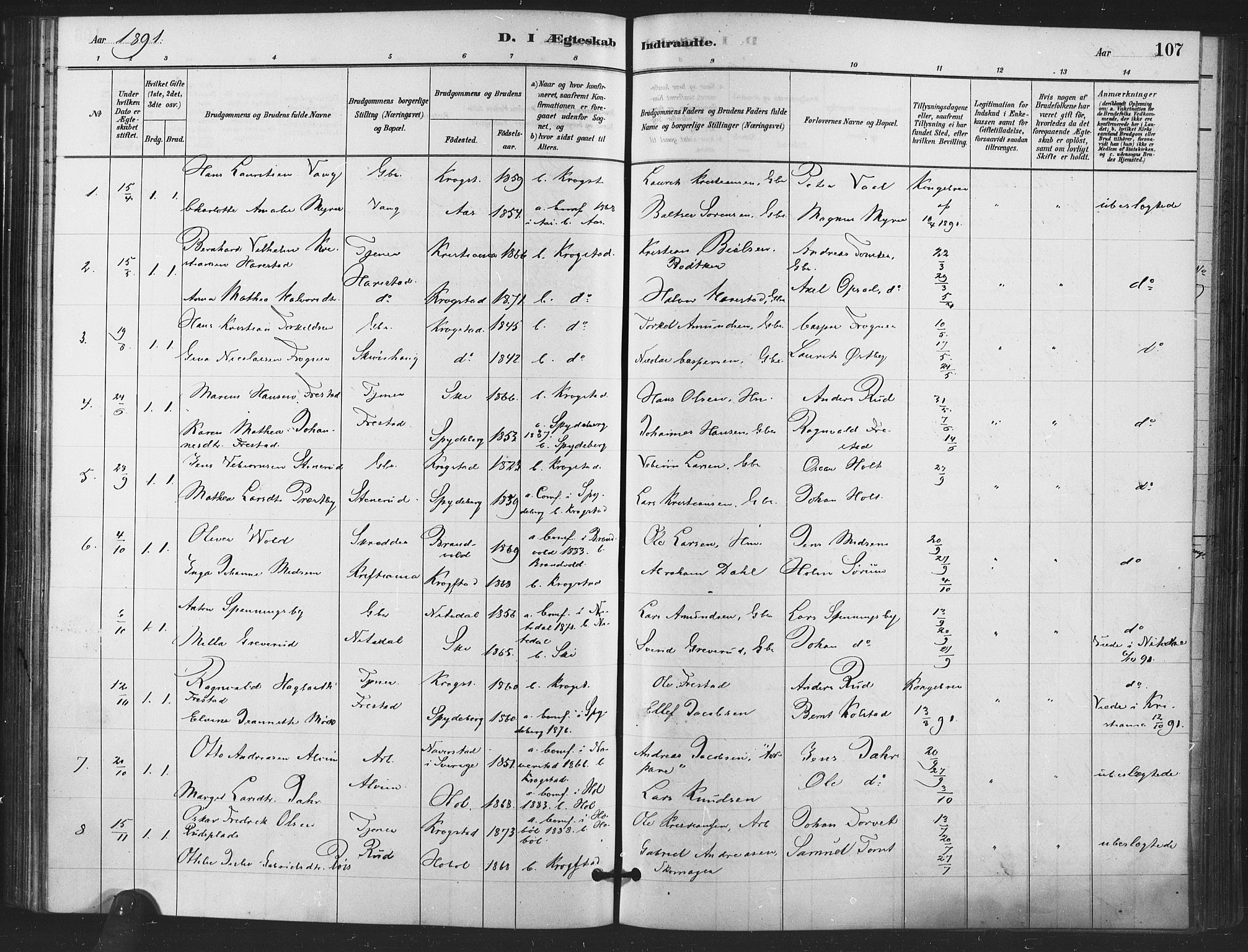 Kråkstad prestekontor Kirkebøker, AV/SAO-A-10125a/F/Fa/L0009: Parish register (official) no. I 9, 1880-1892, p. 107