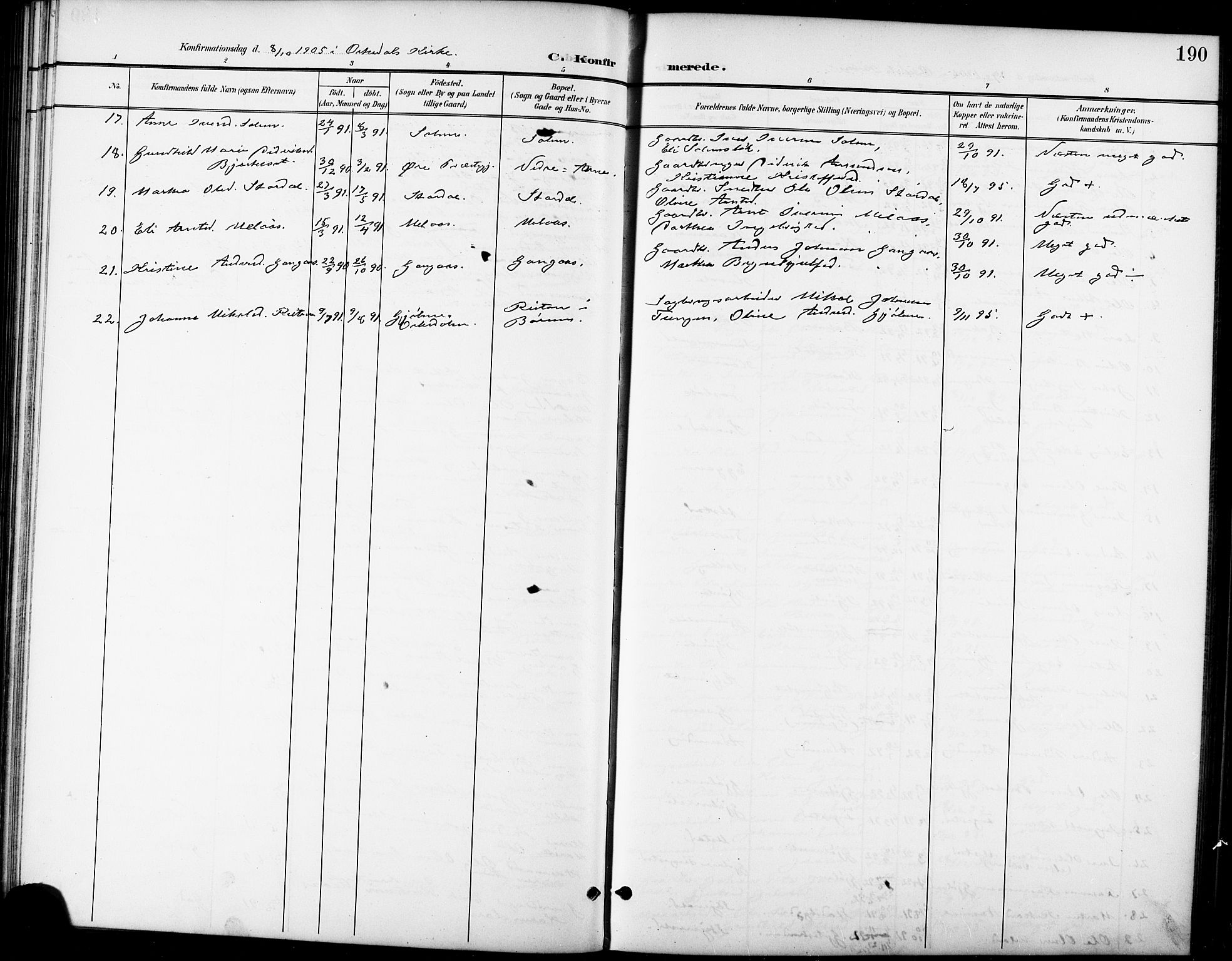 Ministerialprotokoller, klokkerbøker og fødselsregistre - Sør-Trøndelag, SAT/A-1456/668/L0819: Parish register (copy) no. 668C08, 1899-1912, p. 190