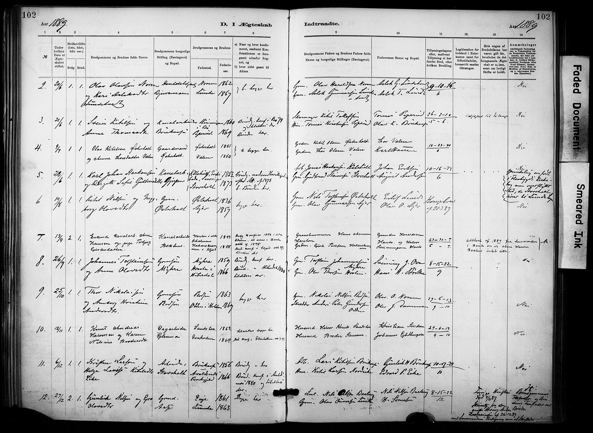 Lunde kirkebøker, SAKO/A-282/F/Fa/L0002: Parish register (official) no. I 2, 1884-1892, p. 102