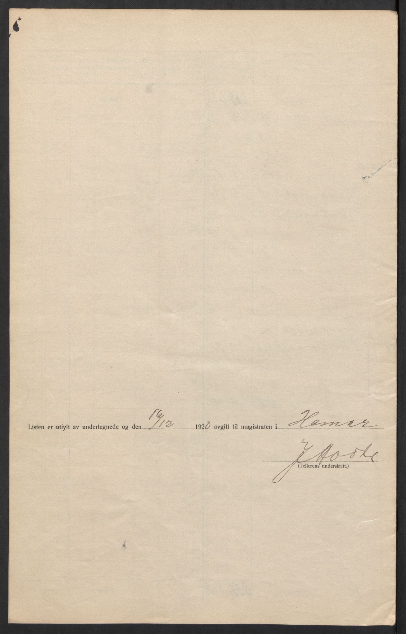 SAH, 1920 census for Hamar, 1920, p. 20