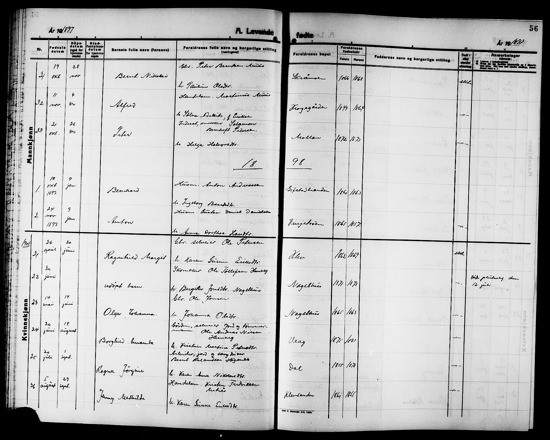 Ministerialprotokoller, klokkerbøker og fødselsregistre - Nord-Trøndelag, SAT/A-1458/749/L0487: Parish register (official) no. 749D03, 1887-1902, p. 56