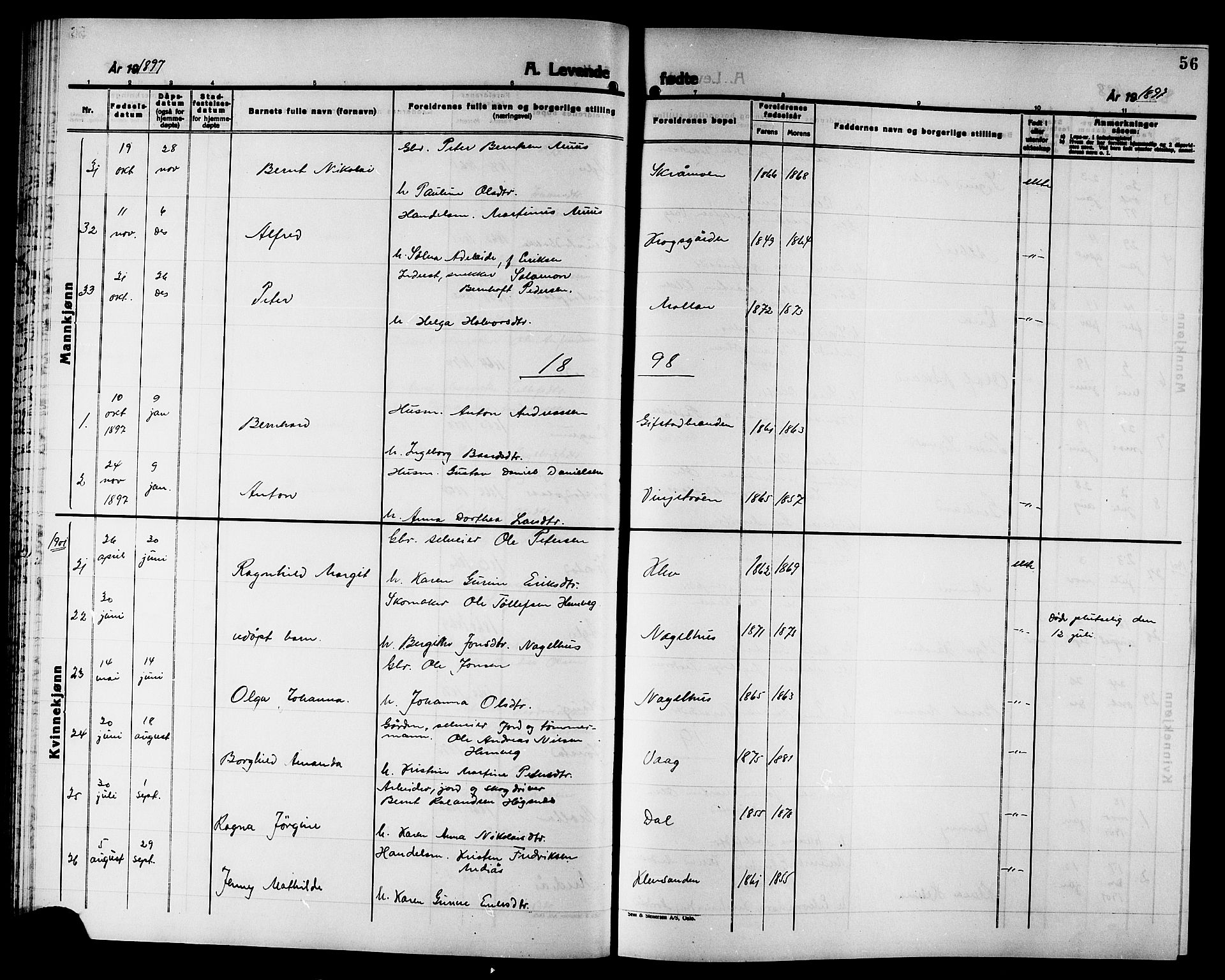 Ministerialprotokoller, klokkerbøker og fødselsregistre - Nord-Trøndelag, AV/SAT-A-1458/749/L0487: Parish register (official) no. 749D03, 1887-1902, p. 56