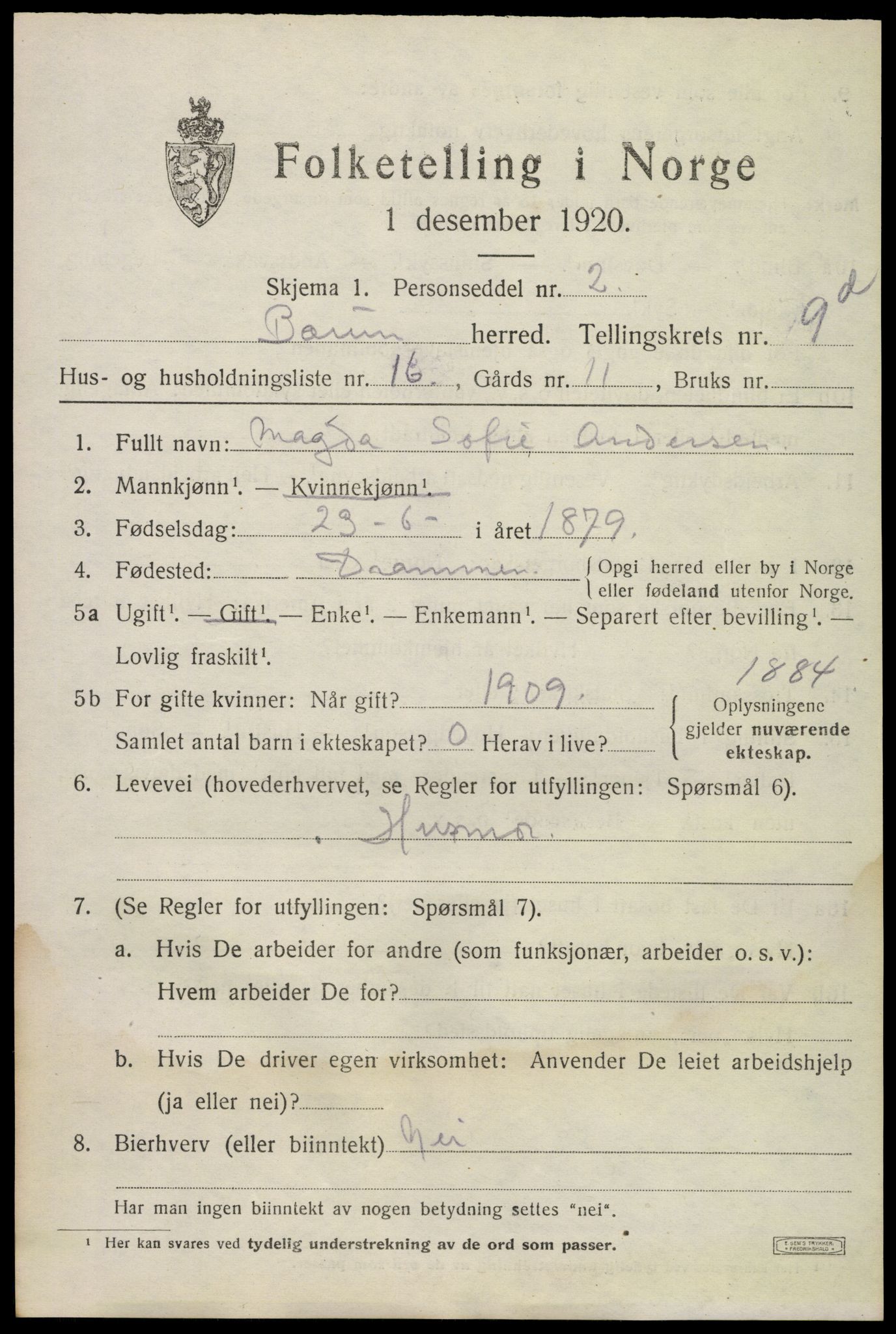 SAO, 1920 census for Bærum, 1920, p. 22988