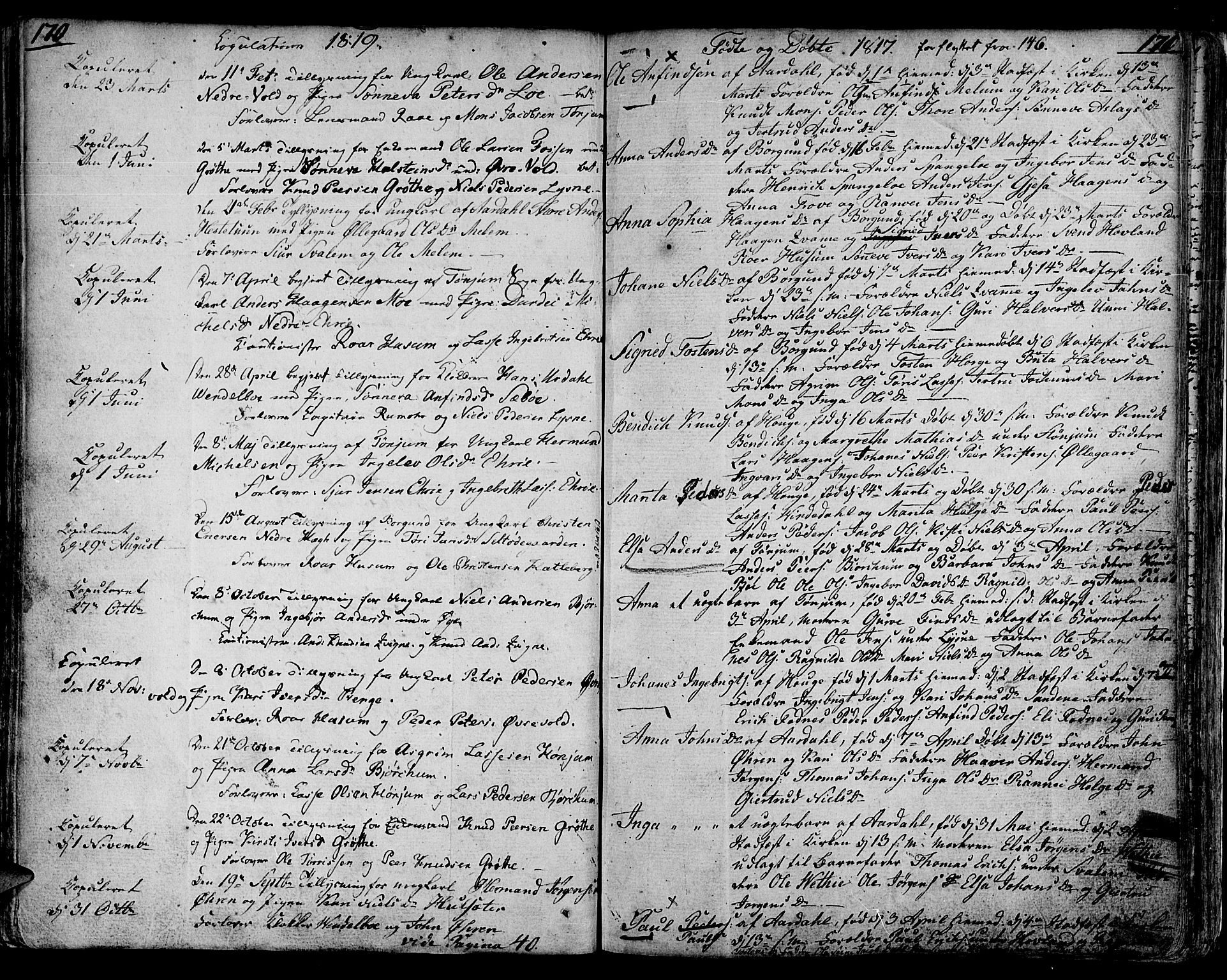 Lærdal sokneprestembete, AV/SAB-A-81201: Parish register (official) no. A 4, 1805-1821, p. 170-171