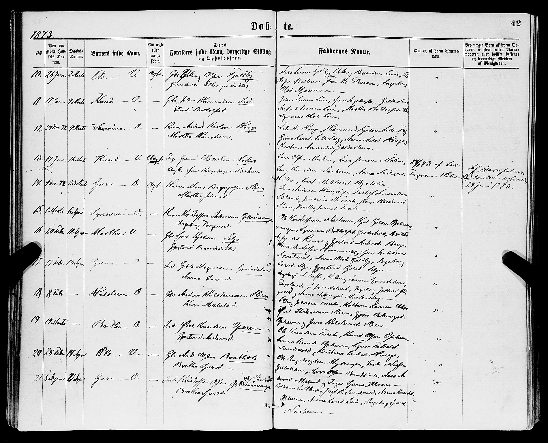 Vossestrand Sokneprestembete, AV/SAB-A-79101/H/Haa: Parish register (official) no. A 1, 1866-1877, p. 42